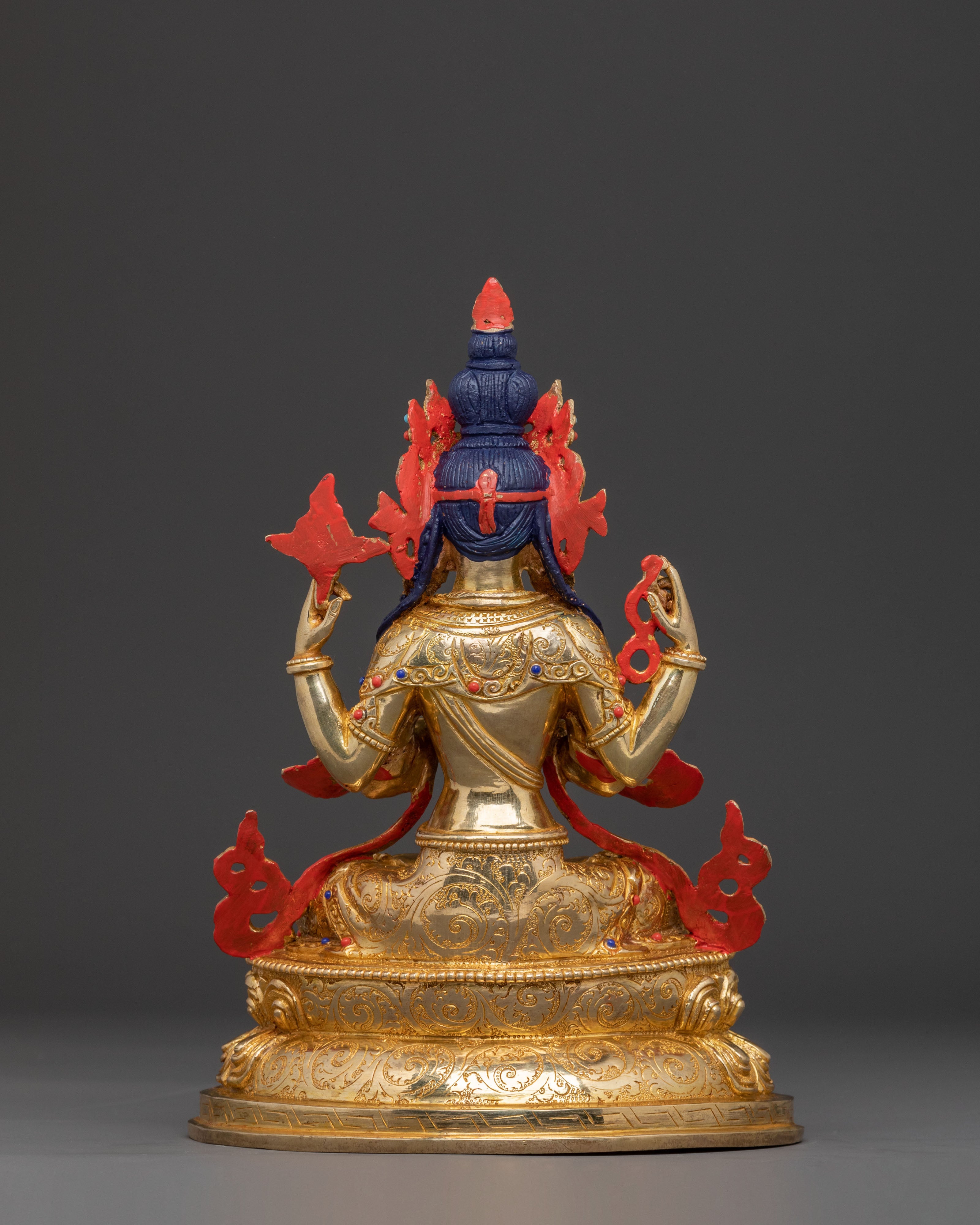 24k Gold Gilded Statue of Chenrezig Bodhisattva - Exquisite Copper Art