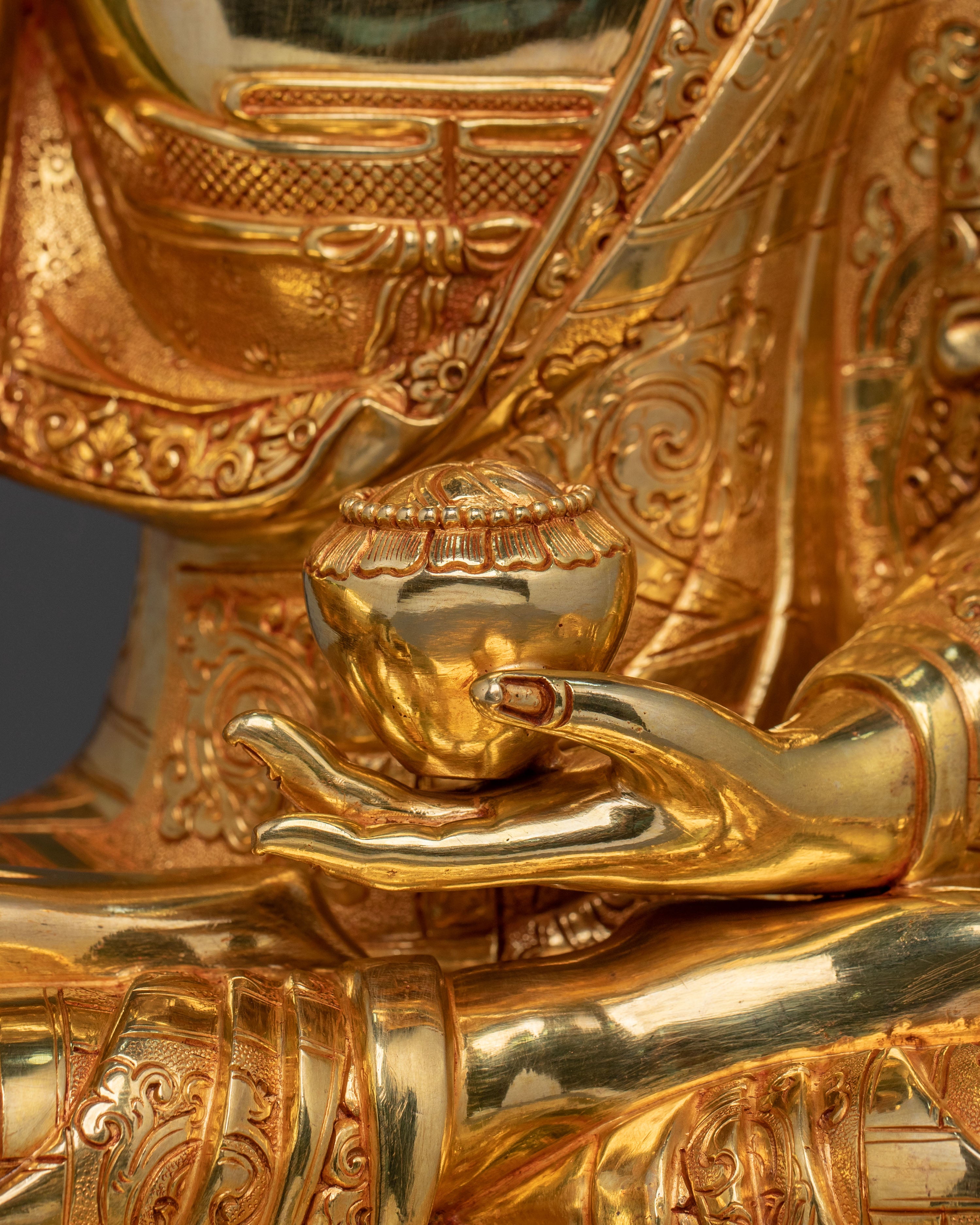 Tibetan Shakyamuni Buddha Fire Gold Gilded Statue