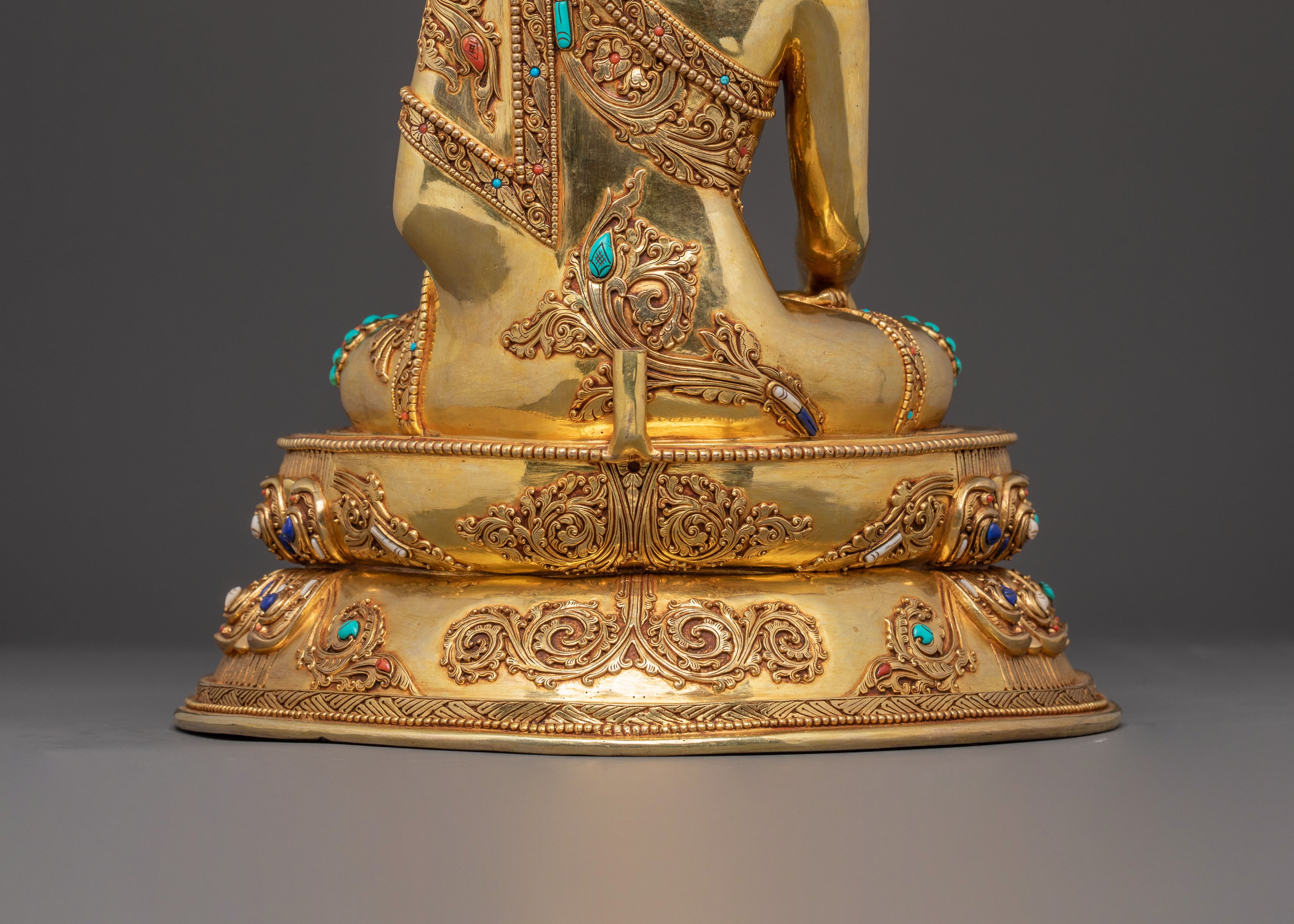 Holy Sculpture of Shakyamuni Buddha: 24K Gilded Copper Masterpiece