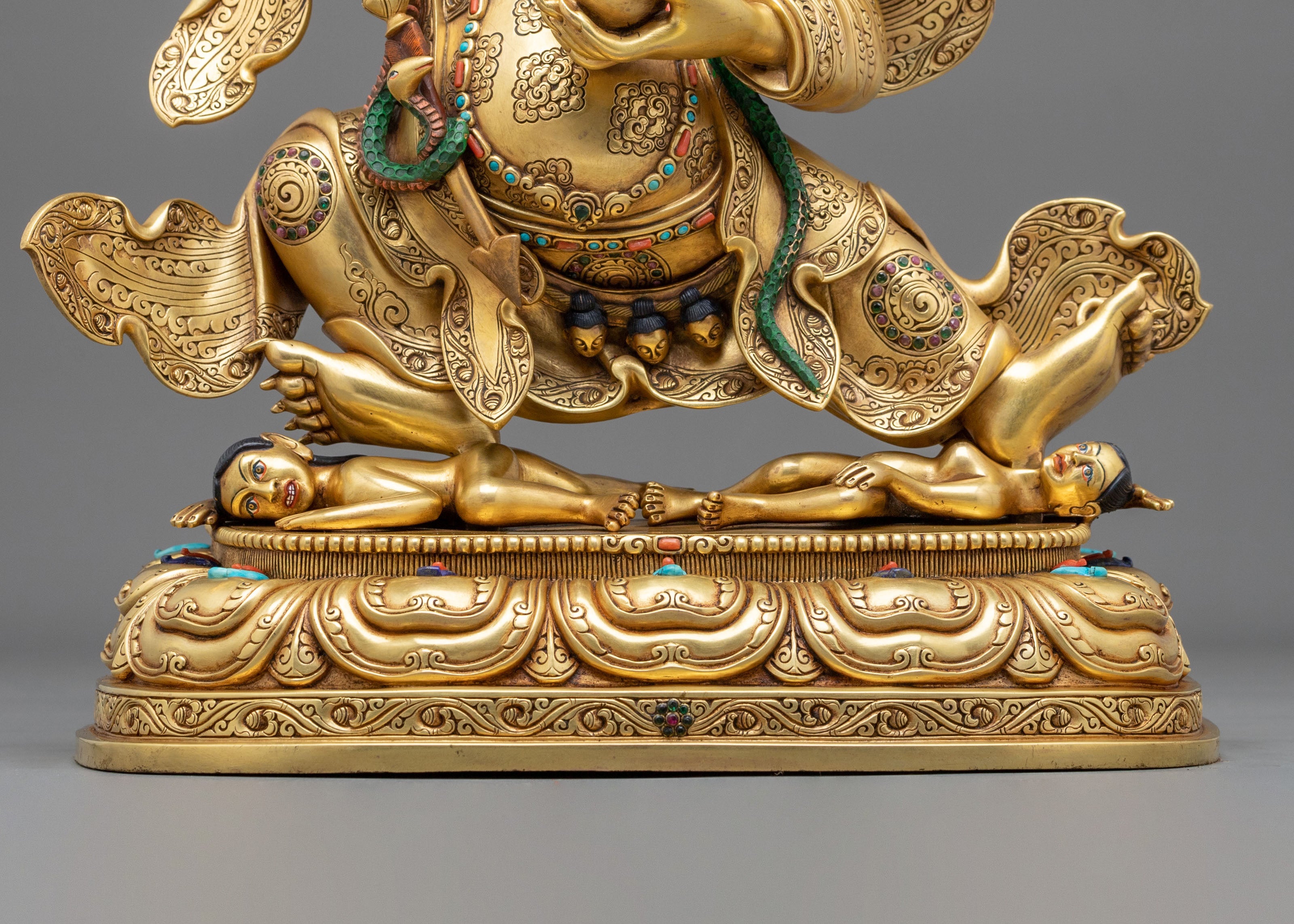 24K Gold Gilded Copper Mahakala Bernakchen Statue | Vajrayana Protector