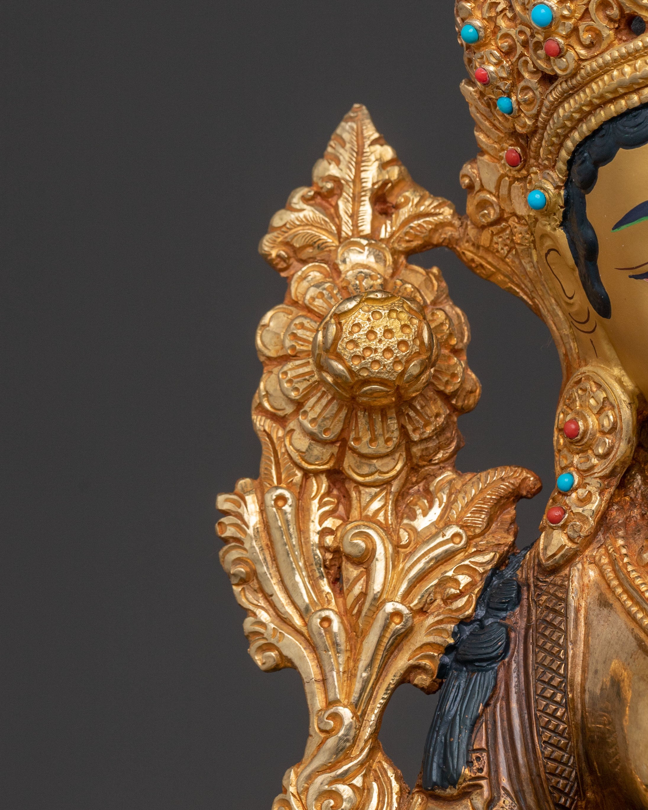 Green Tara: 24K Gold Gilded Statue