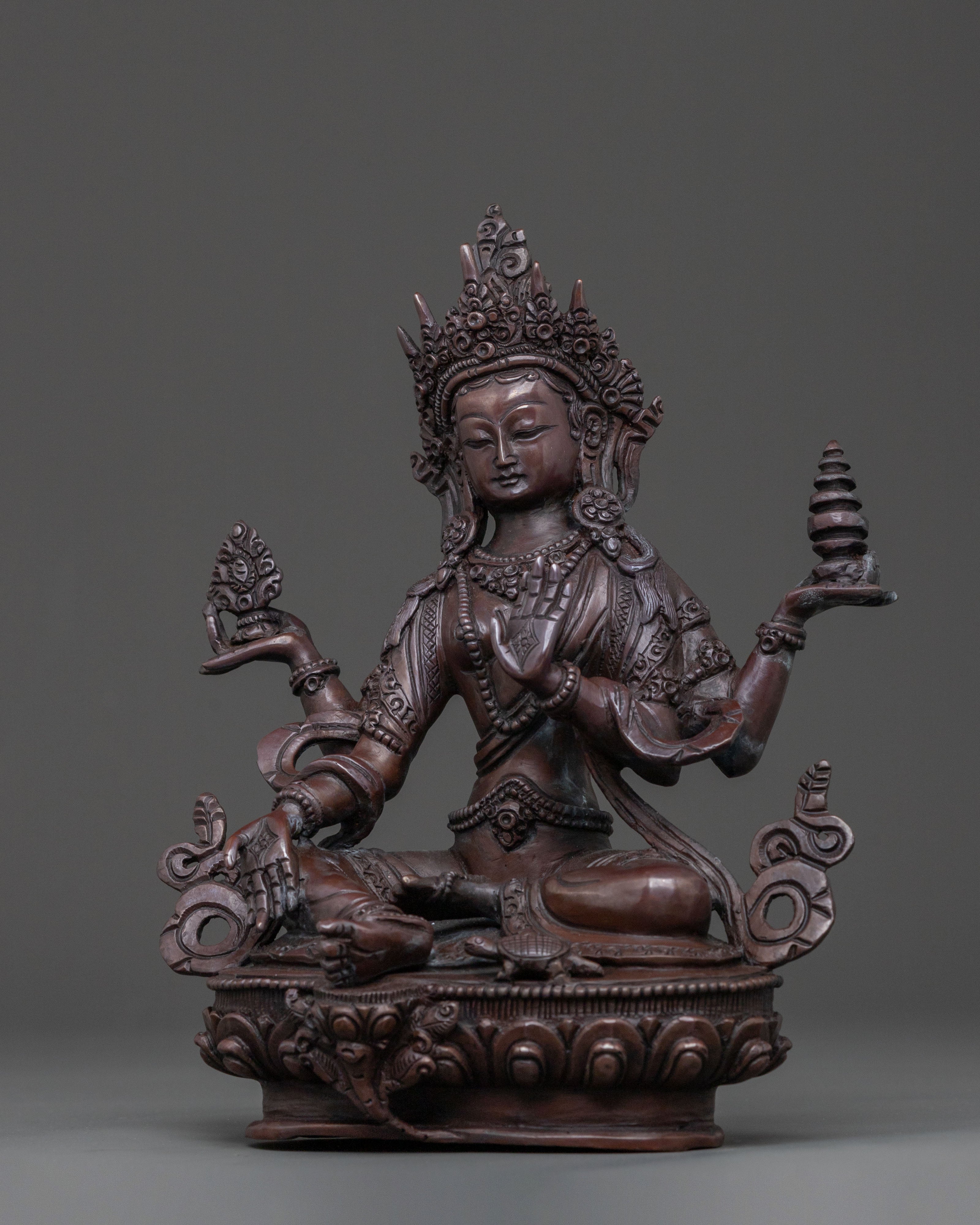 Laxmi Devi Handcrafted Statue in Oxidized Copper