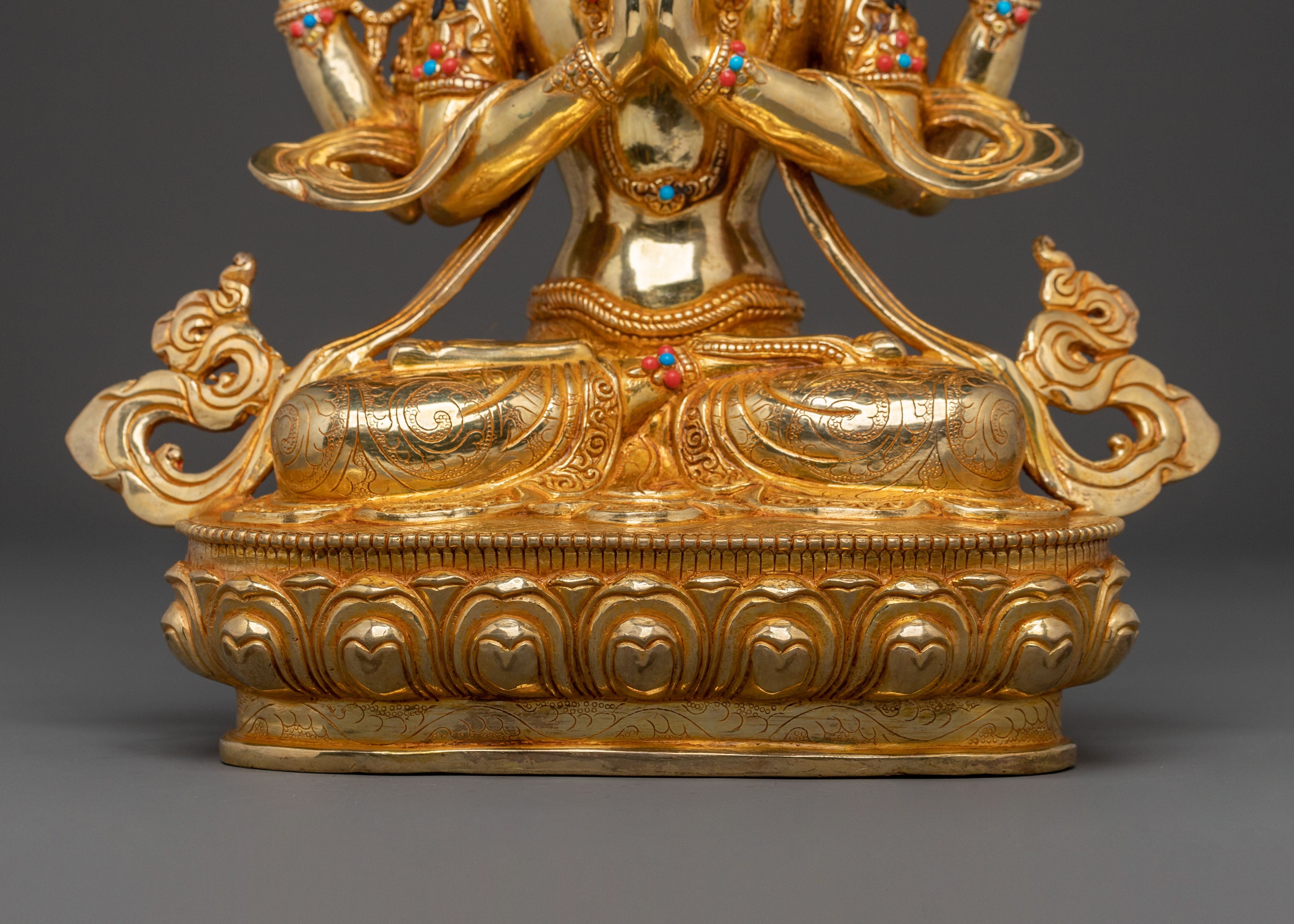 Chenrezig 24K Gold Gilded Statue: Divine Presence