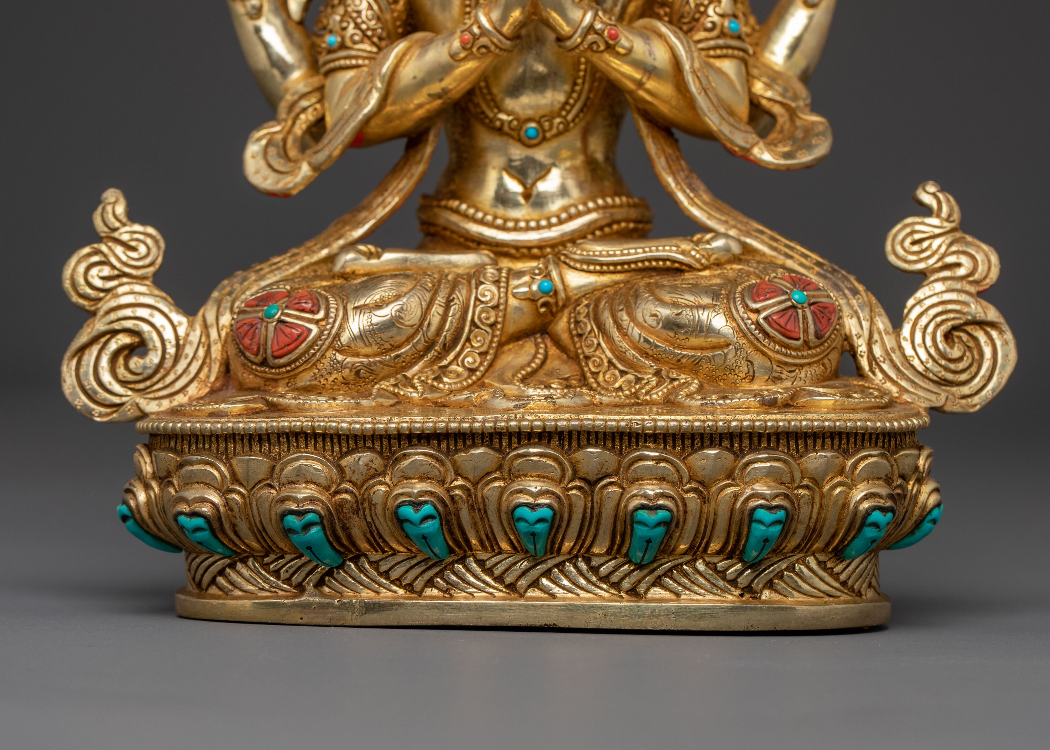 24k Gold Gilded and Copper Chenrezig Statue – Divine Compassion