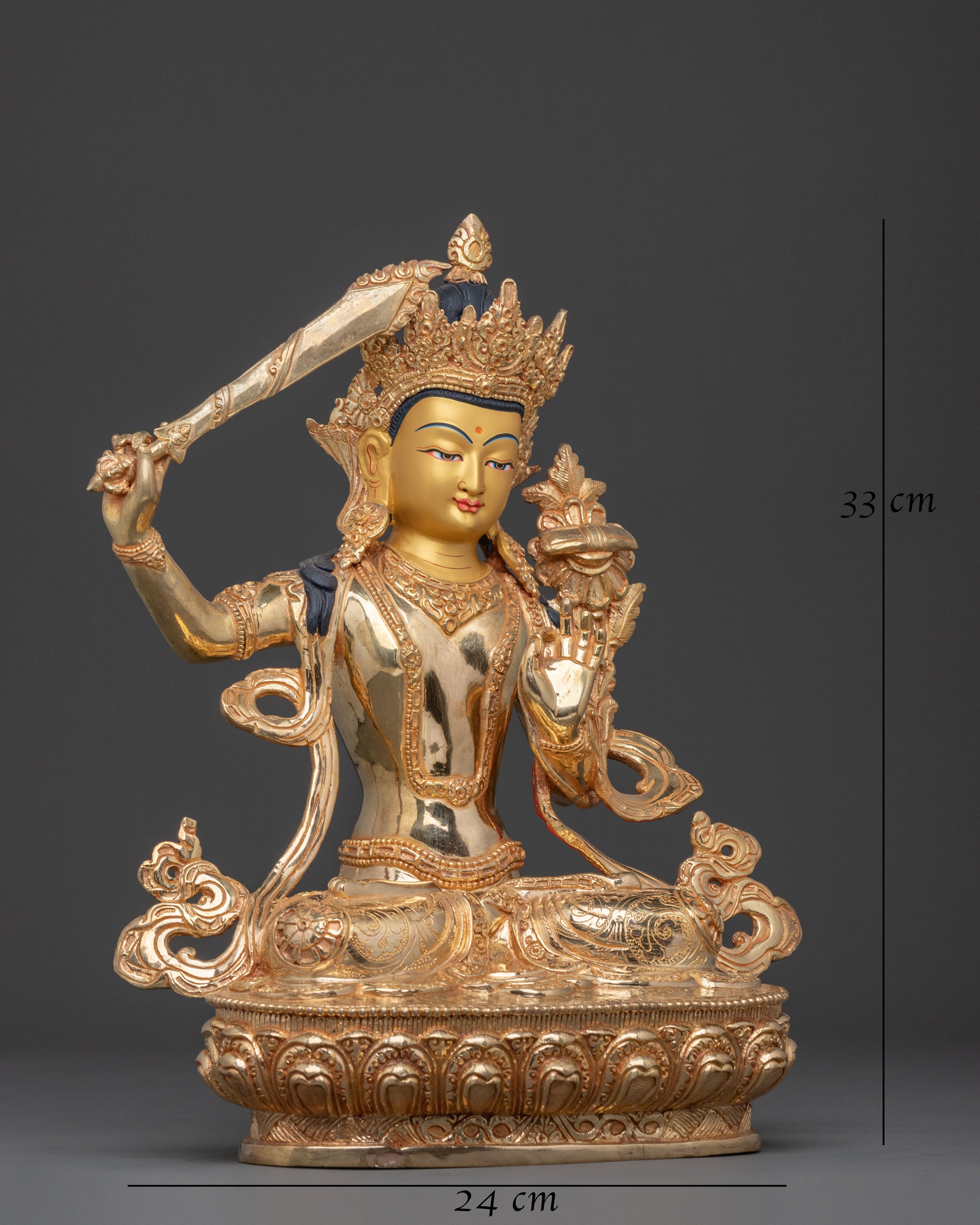Manjushri Flaming Wisdom Statue | 24K Gold Gilded