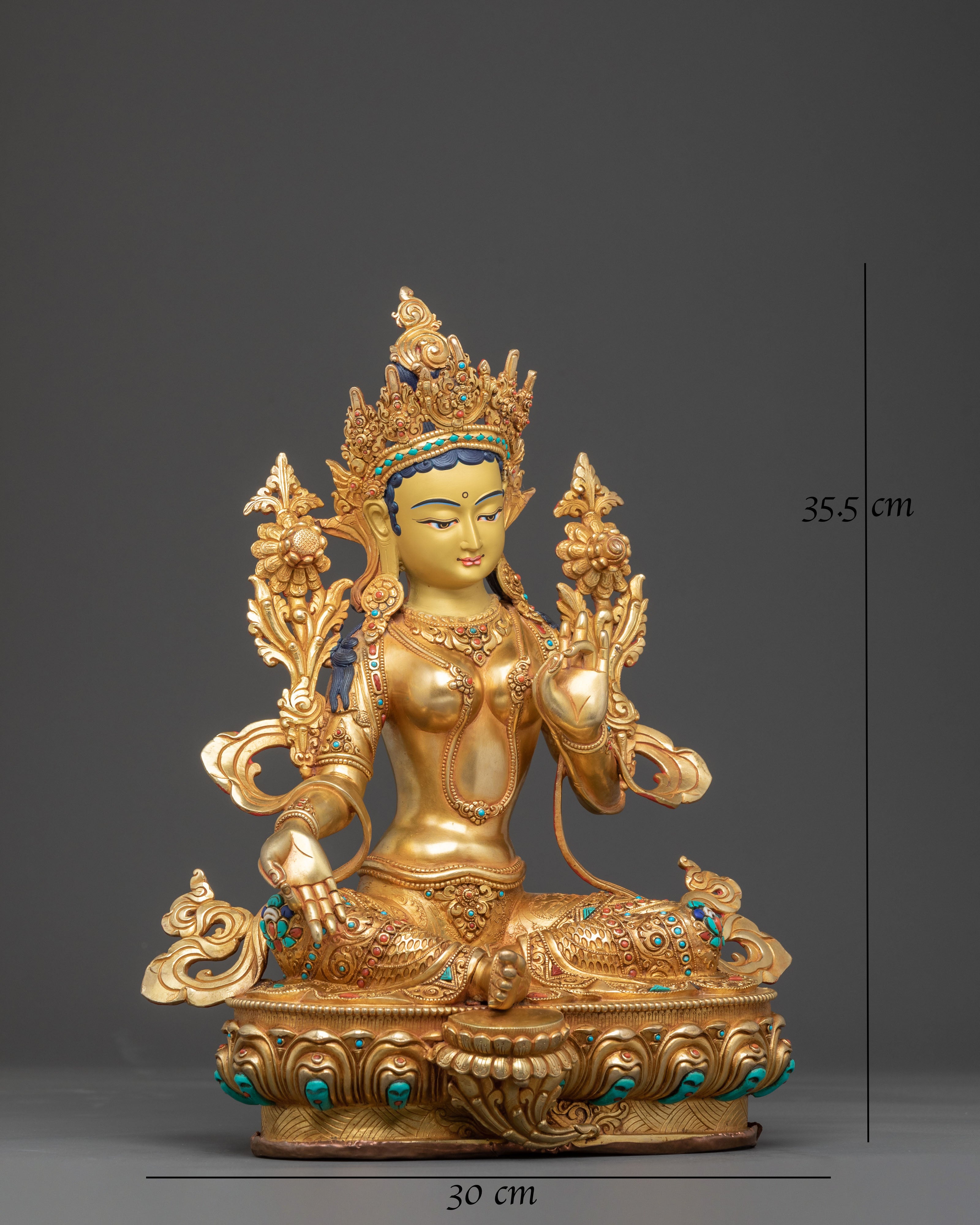 Green Tara Healing Statue: 24K Gold Gilded