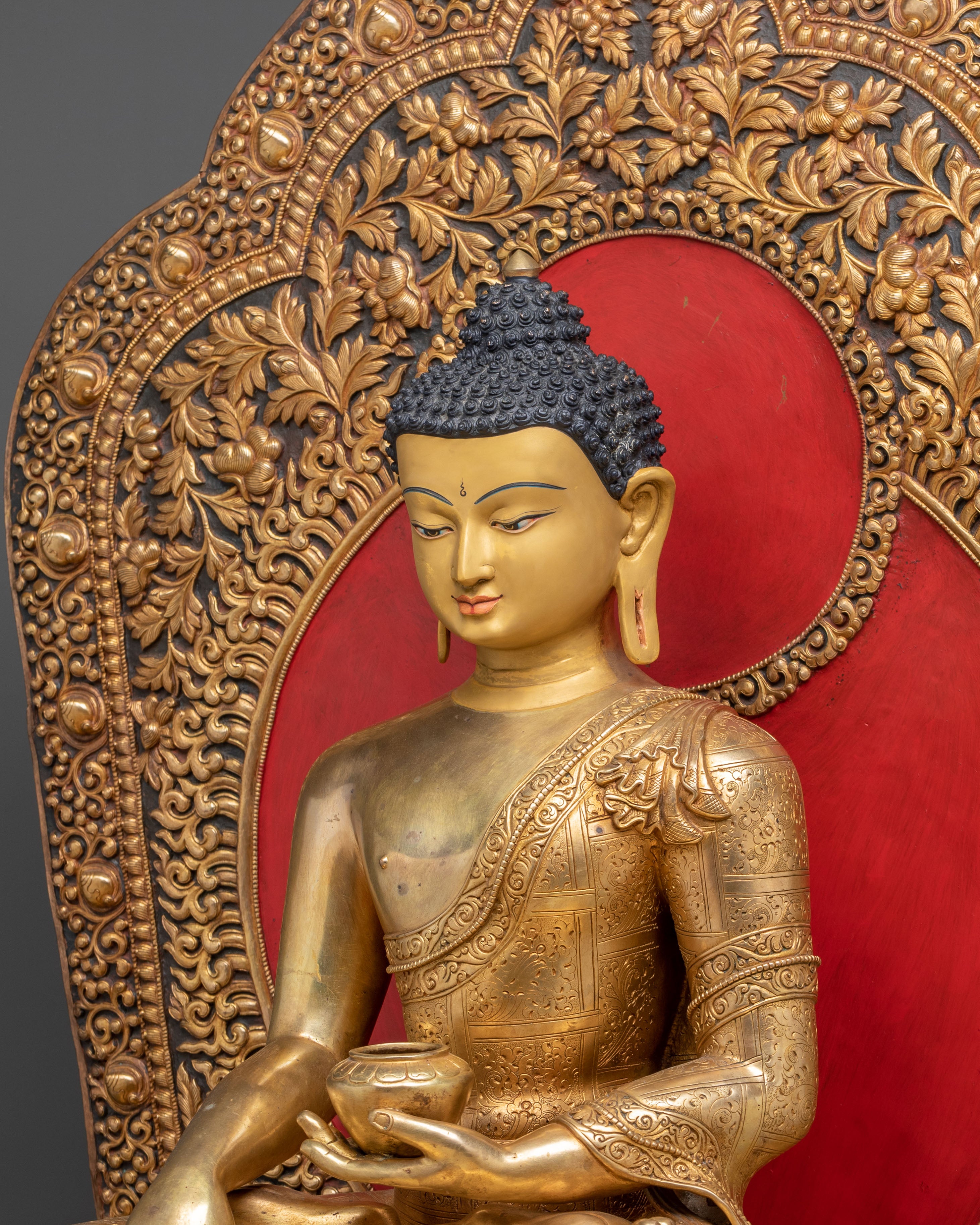 Shakyamuni Buddha Himalayan Statue Seated on a Throne