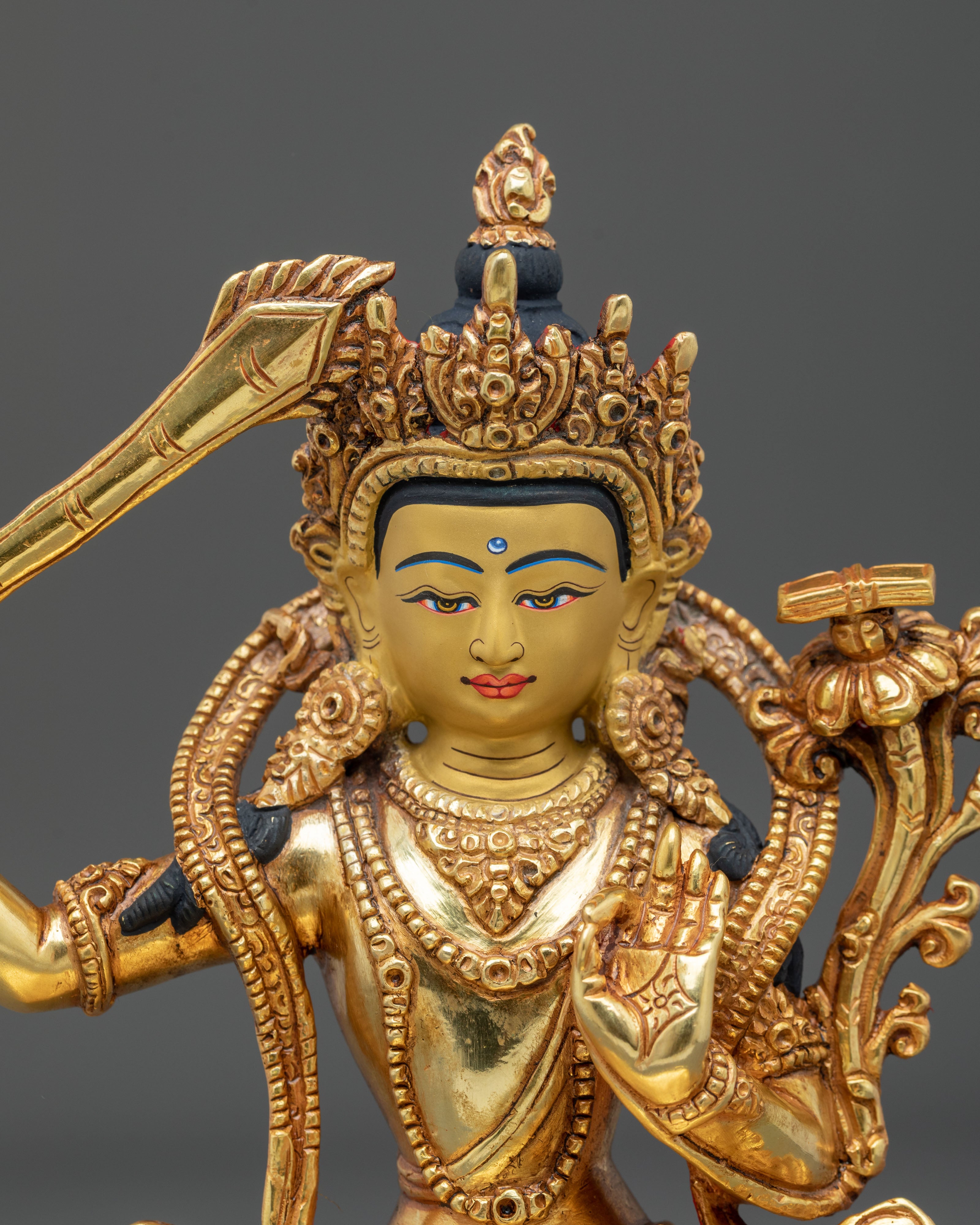 Manjushri Wielder of Wisdom Sword Statue in 24K Gold