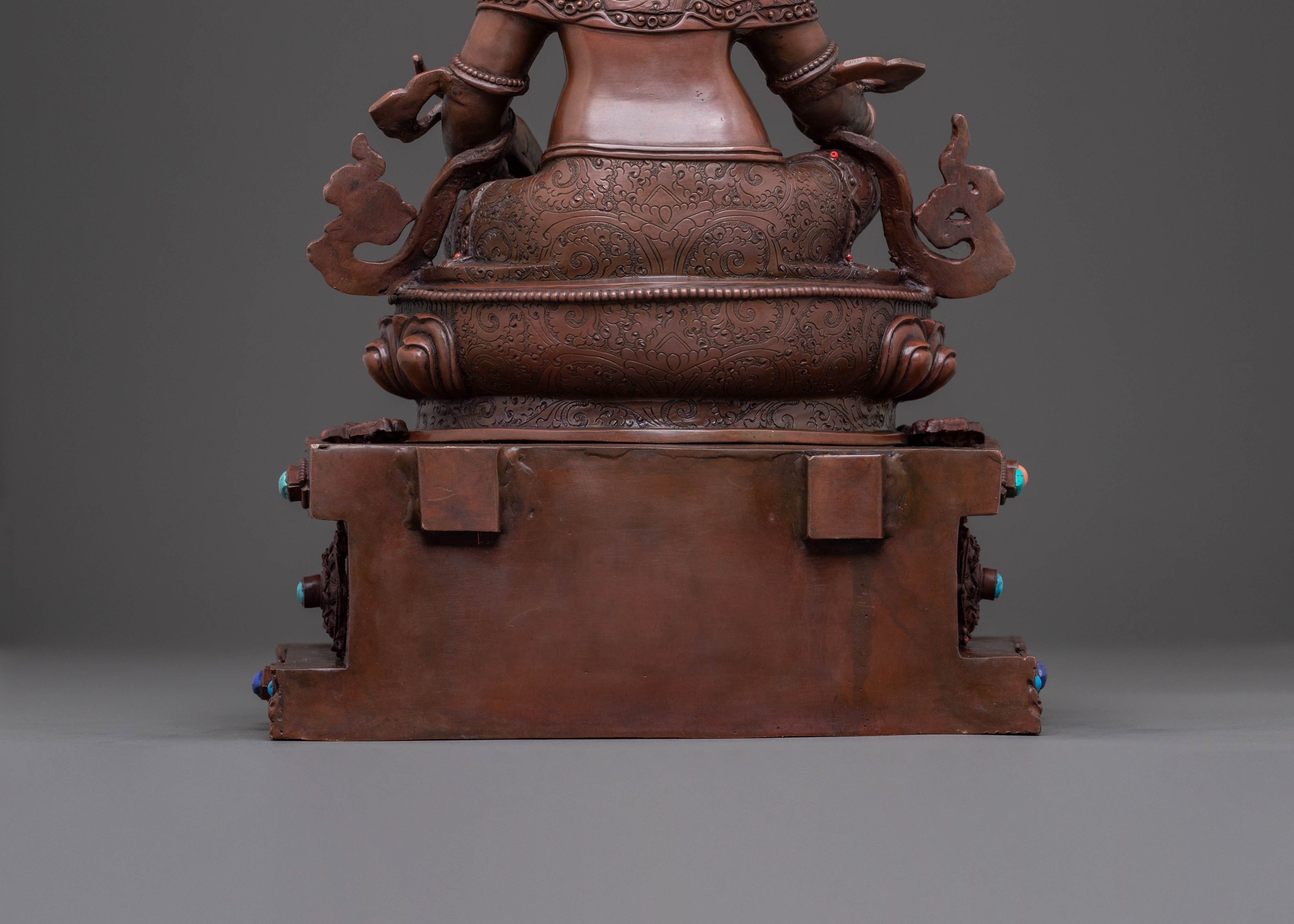 Oxidized Copper Dzambhala Statue with Throne