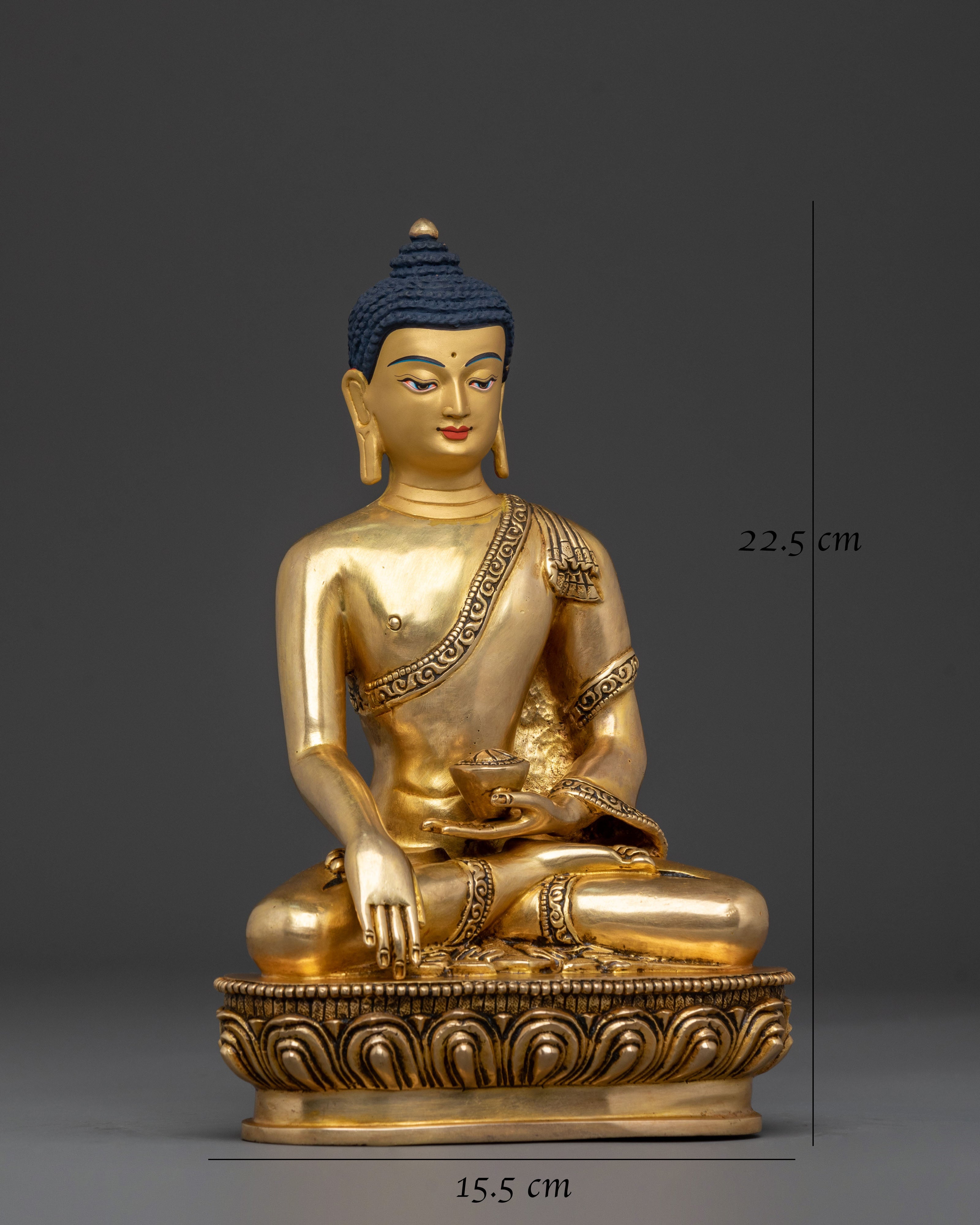 Shakyamuni Buddha Sacred Figurine: 24K Gold Gilded