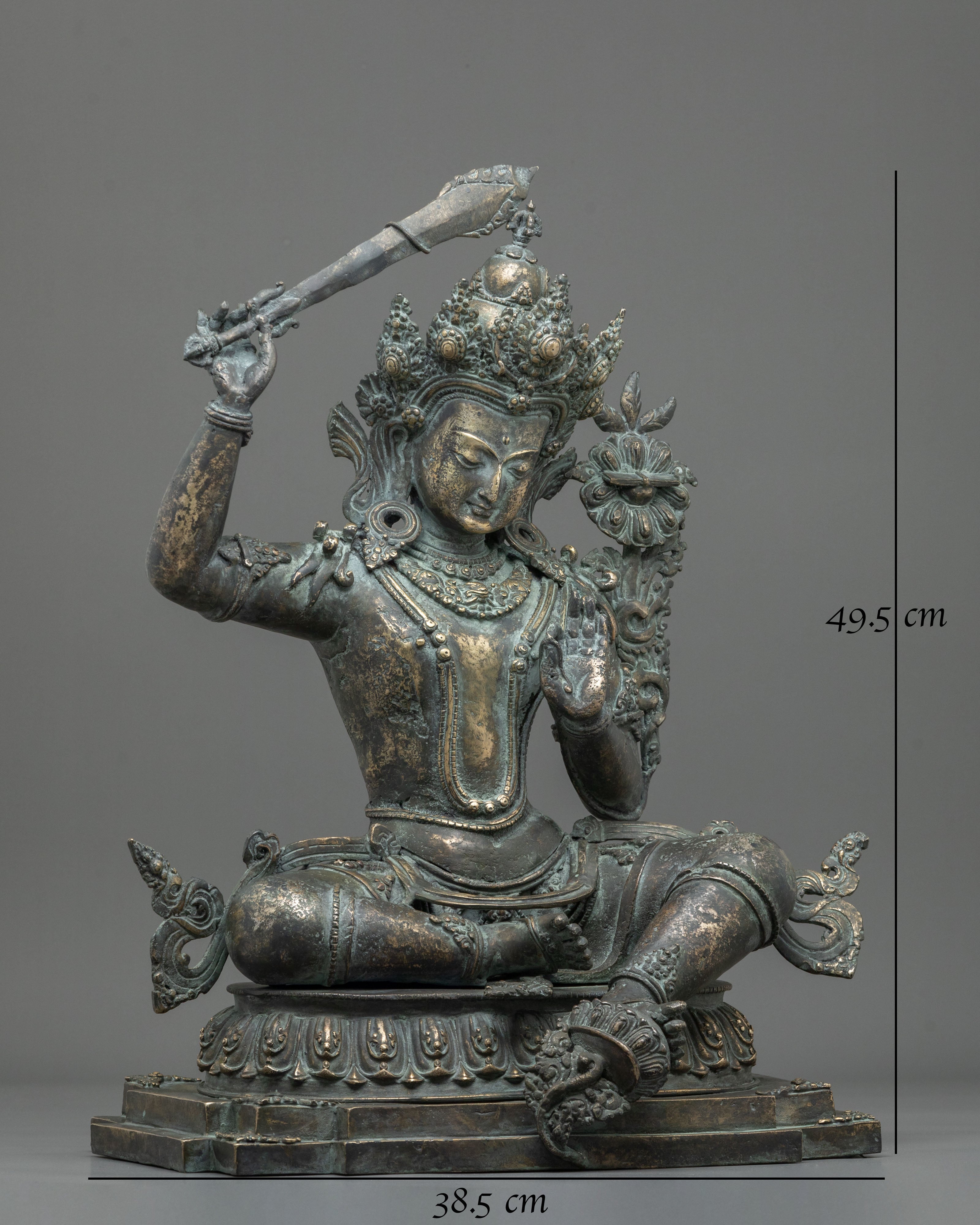 Handmade Manjughoṣa Statue | Sacred Antique Finish
