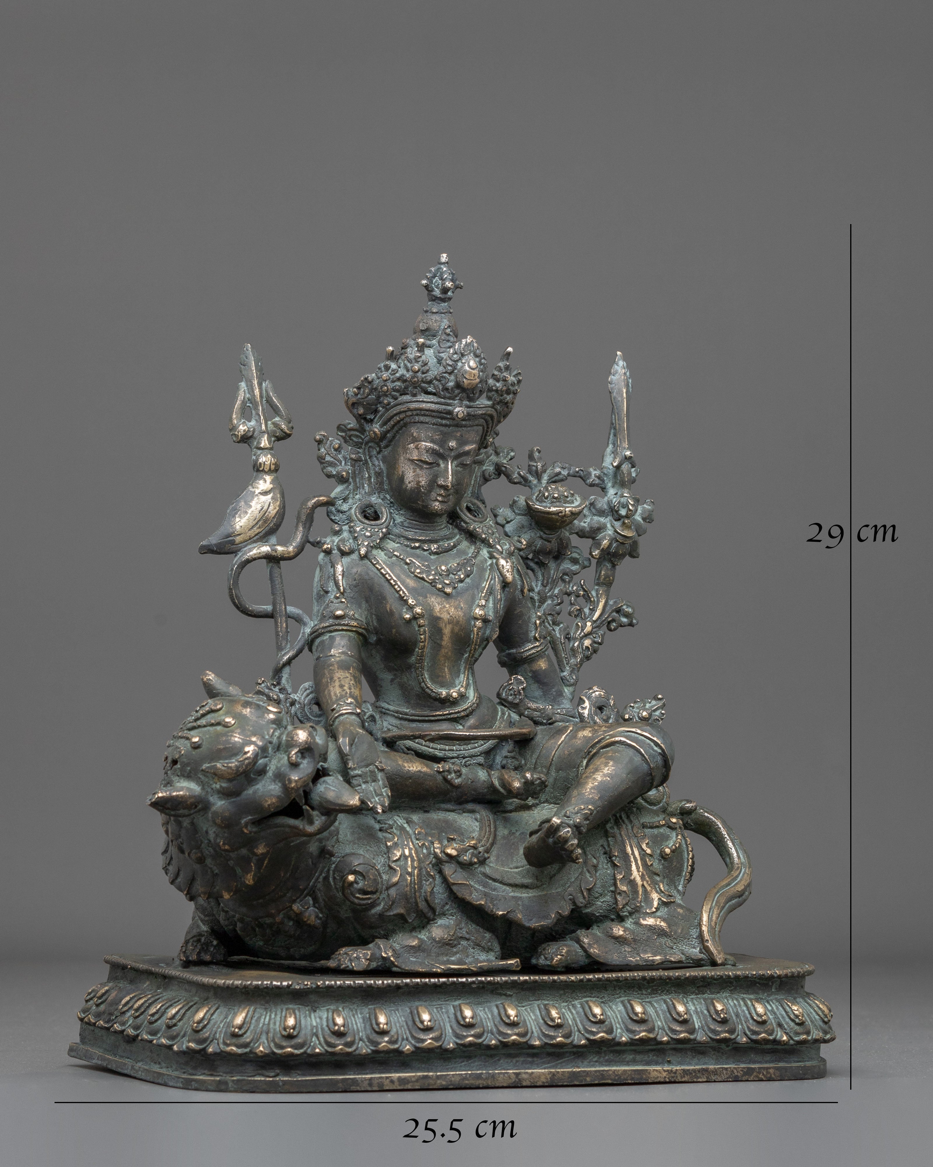 Simhanada Manjushri Copper Sculpture | Antique Finish