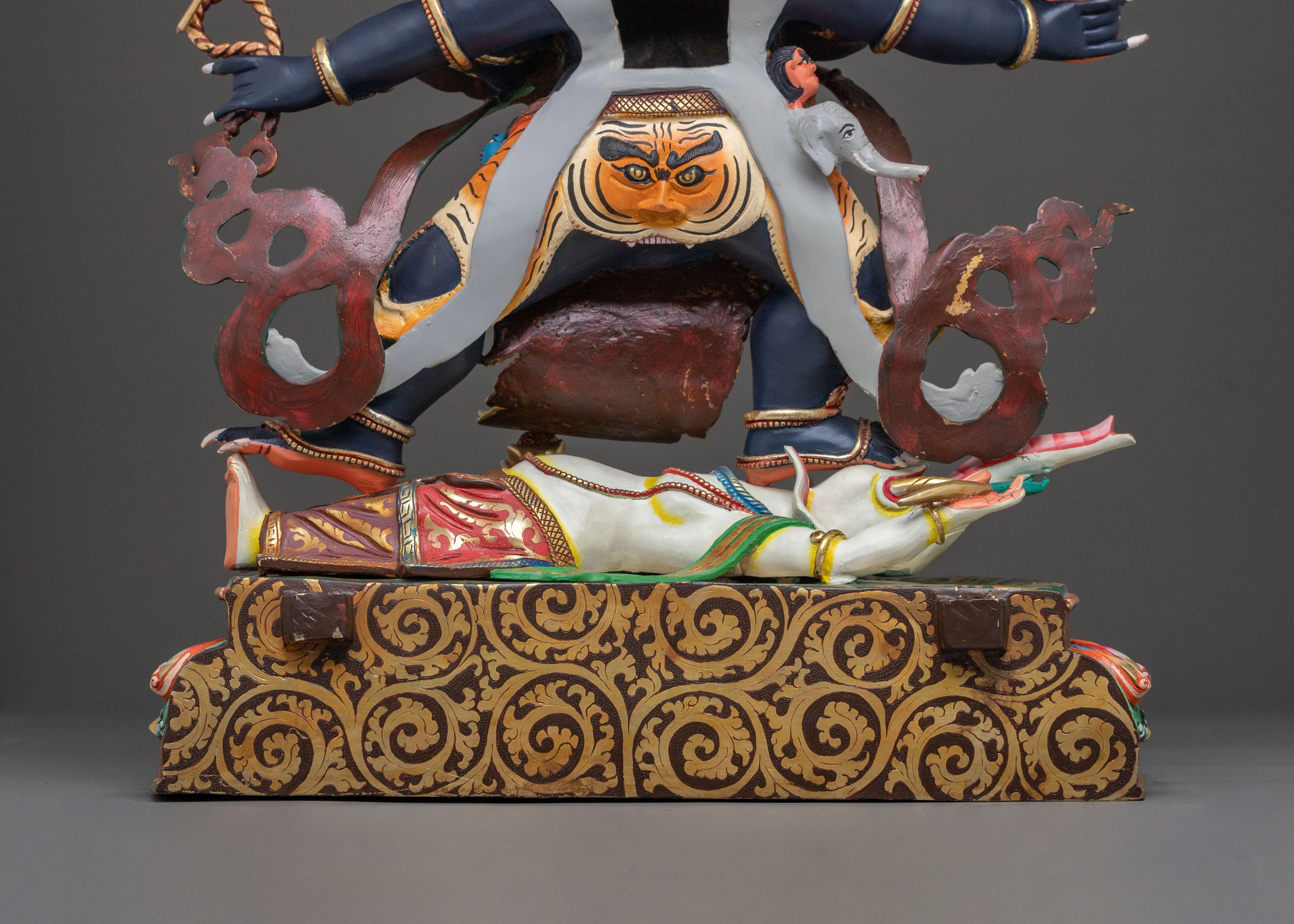 Six Armed Mahakala Divine Sculpture: Protector of Dharma