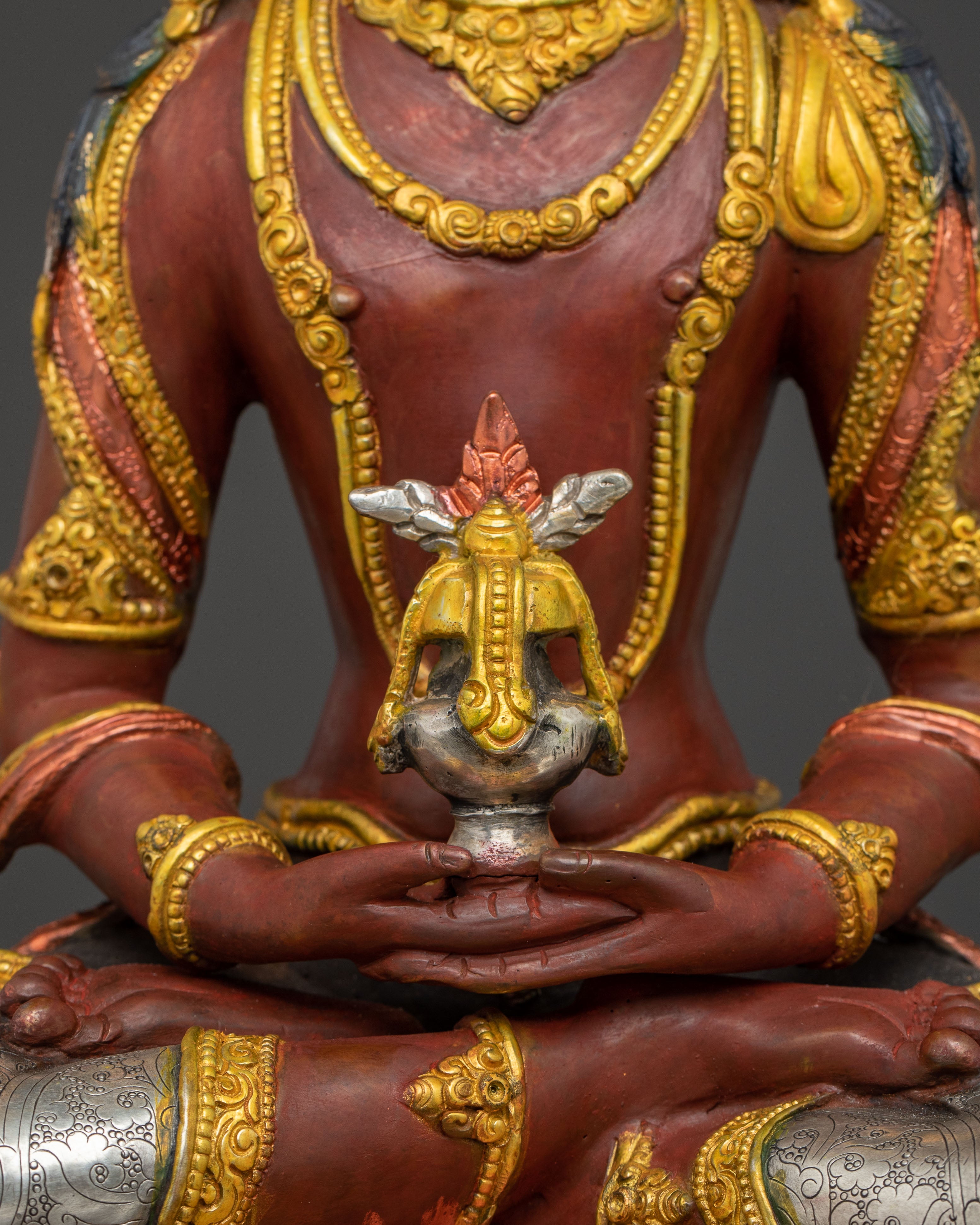 Amitayus Handcrafted Statue — Serene Gilded Copper