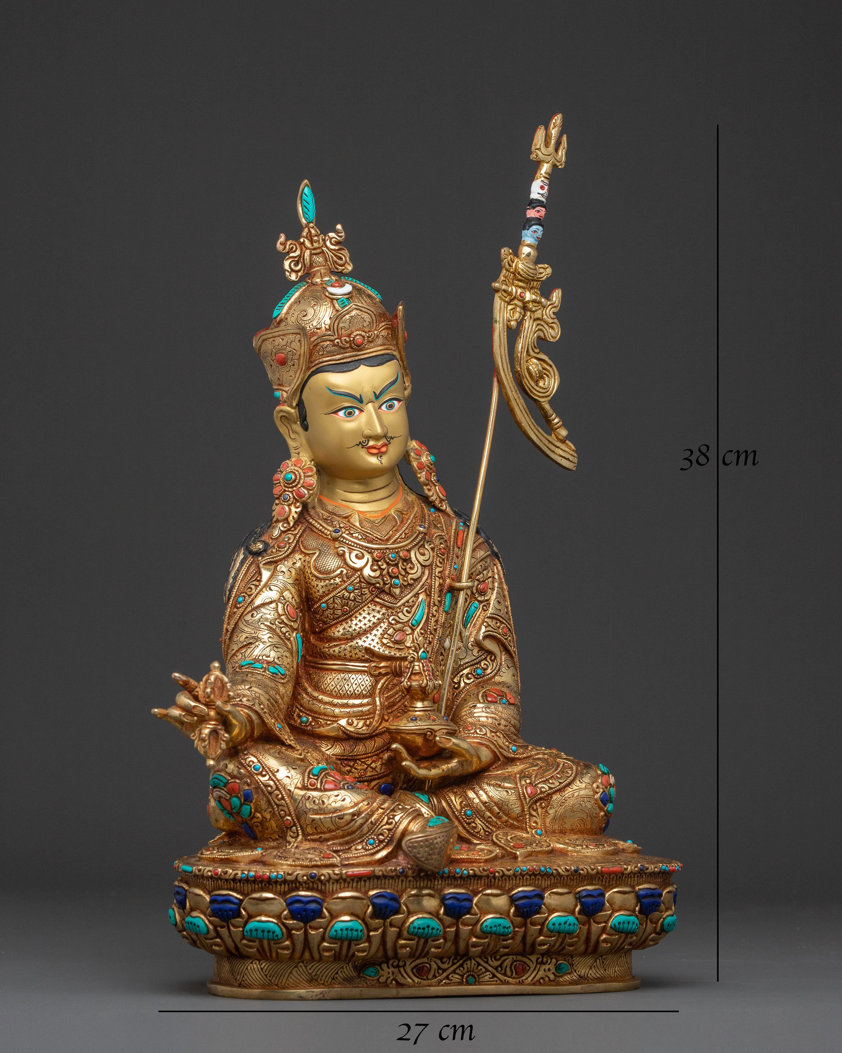 Guru Rinpoche Altar Statue - Hand-Gilded Copper Art
