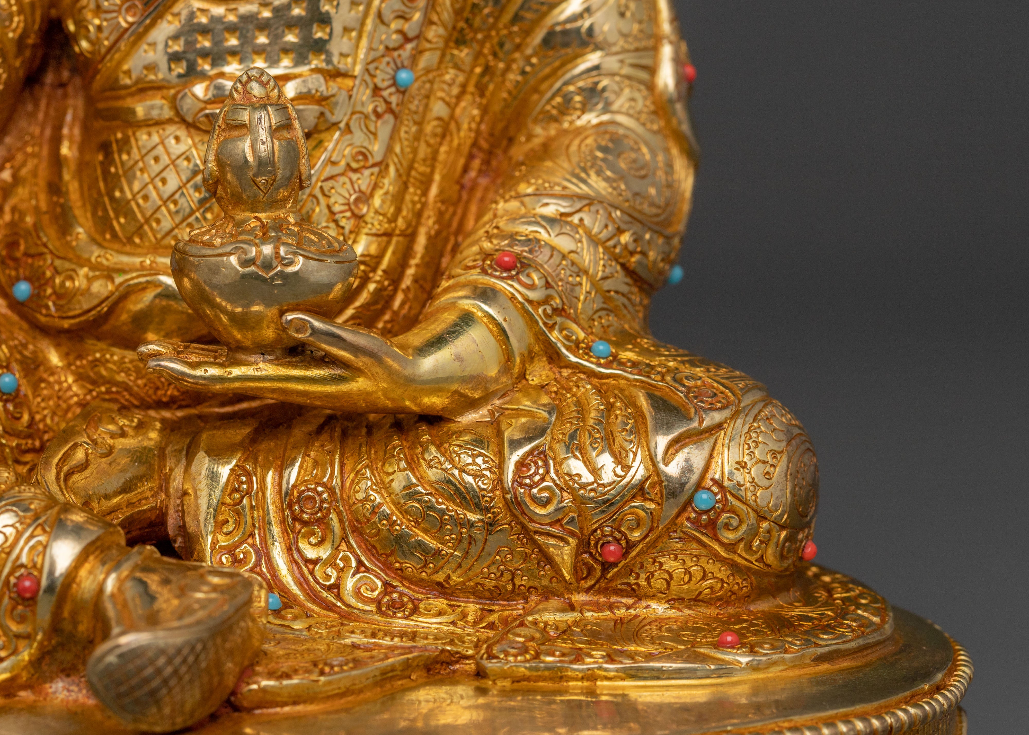 Padmasambhava Mystic Master Statue: 24K Gold Gilded Copper