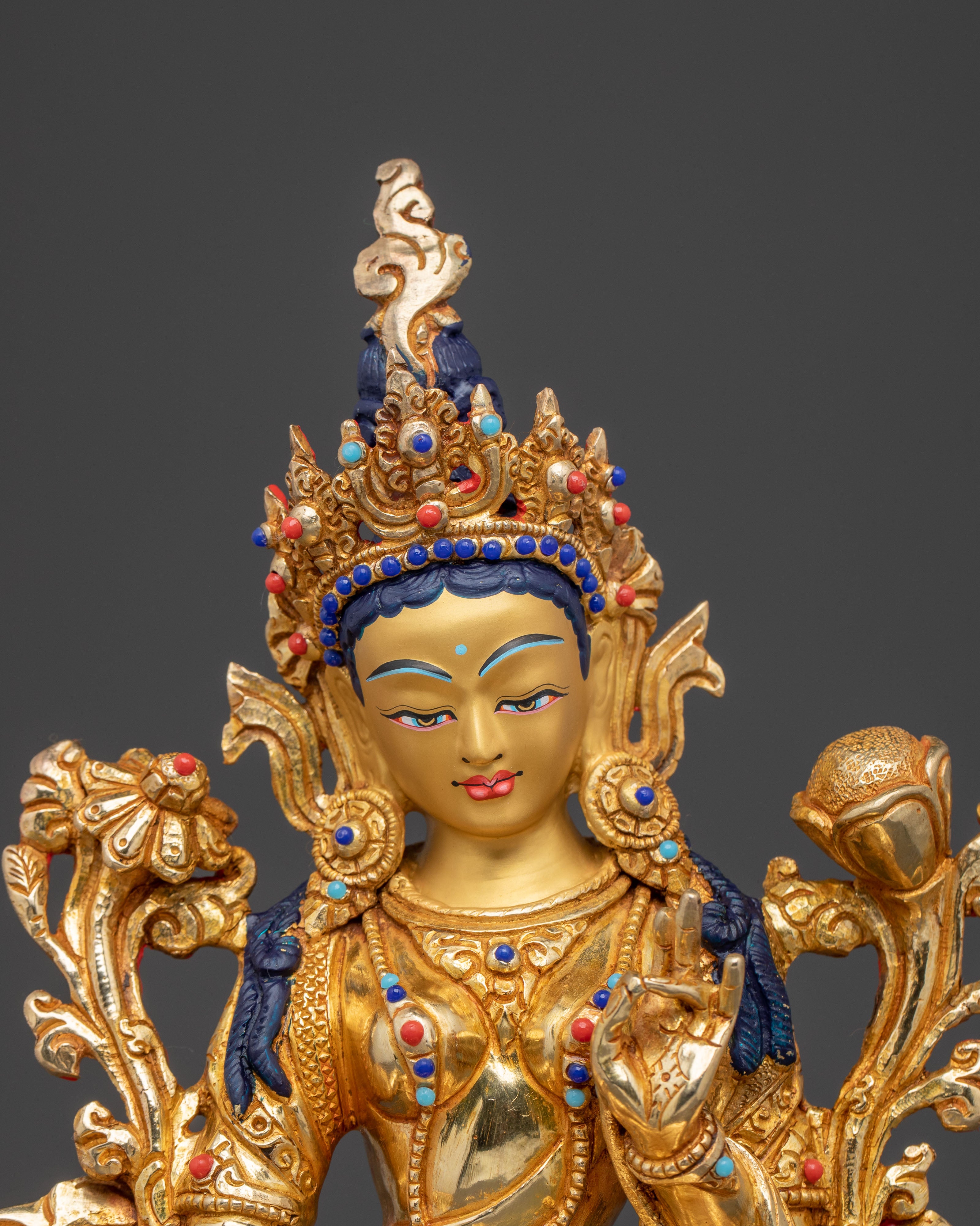 Handcrafted Grace Green Tara Statue - Gilded Copper