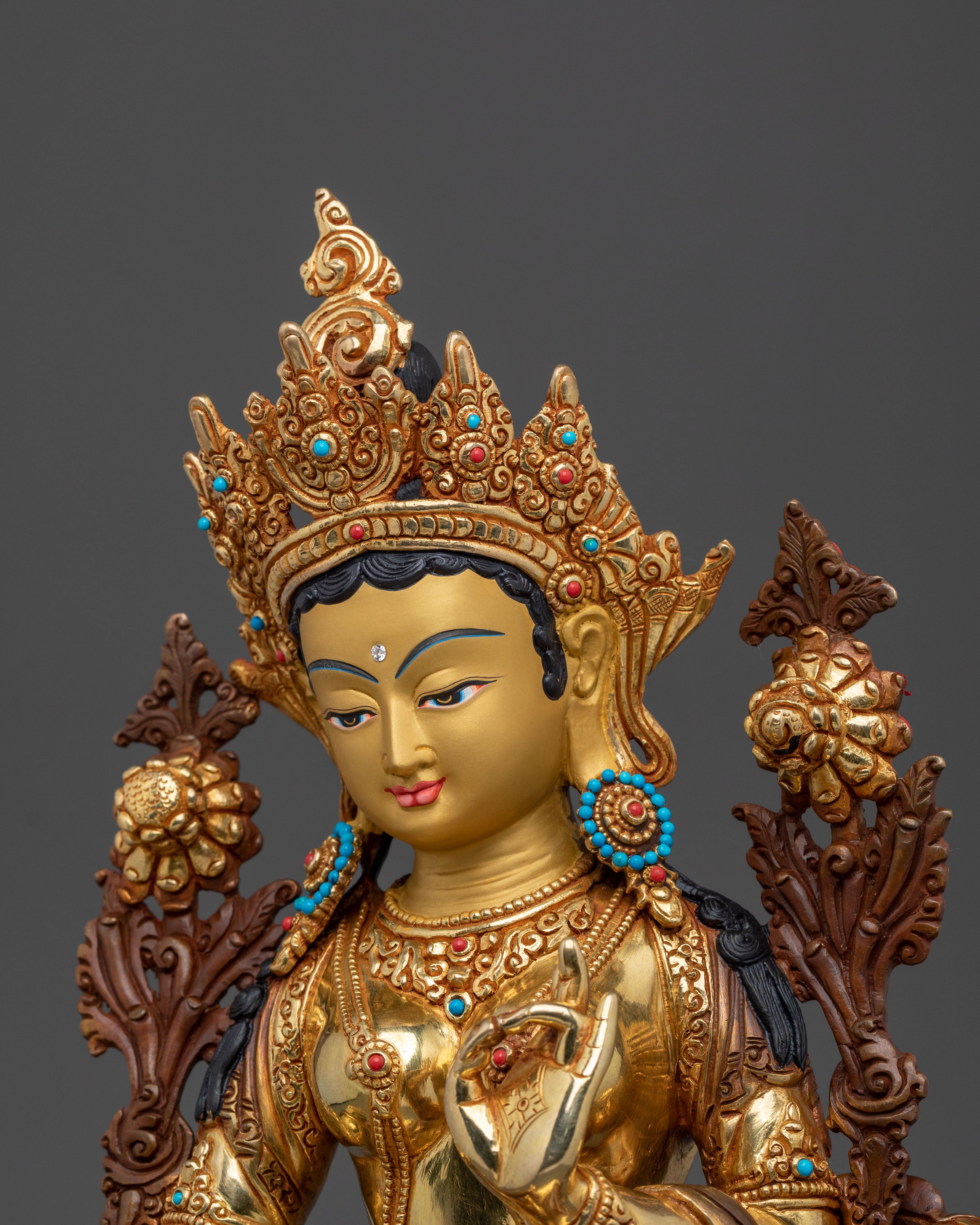Compassion Statue of Green Tara | 24K Gold Gilded Sculpture