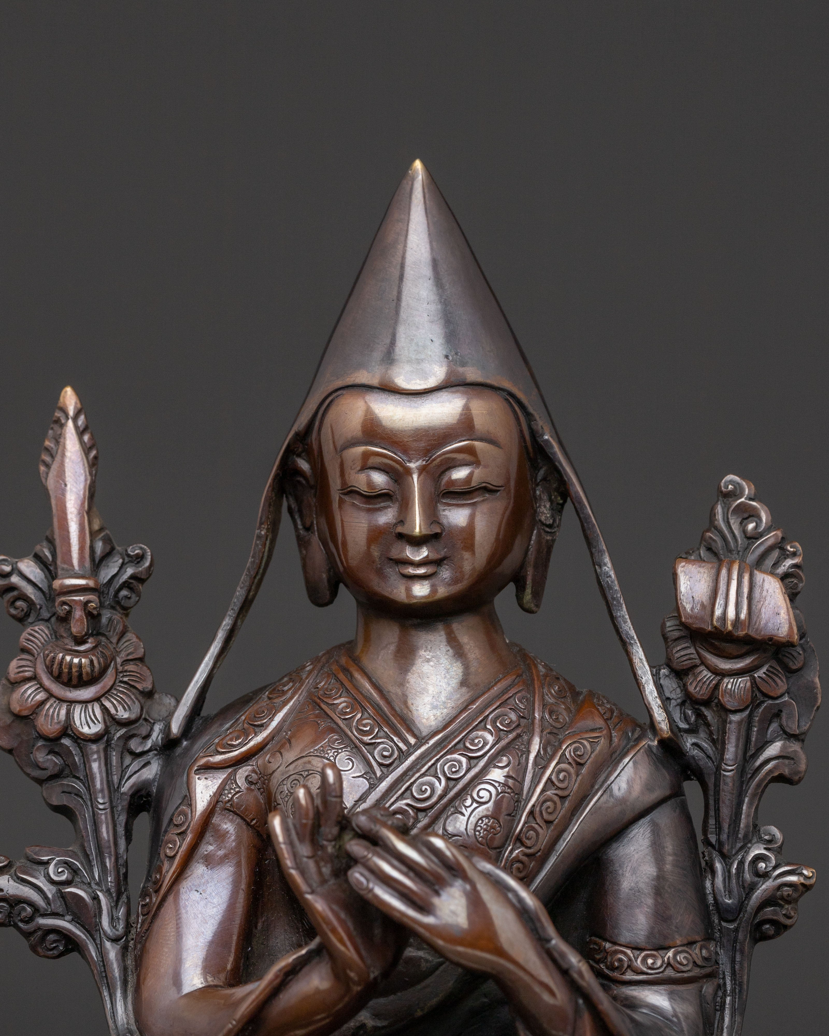 Tsongkhapa with Disciples Oxidized Copper Statue