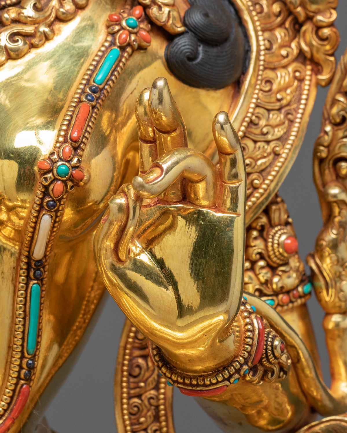 Green Tara Figurine on Throne | Buddhist Goddess Copper Statue