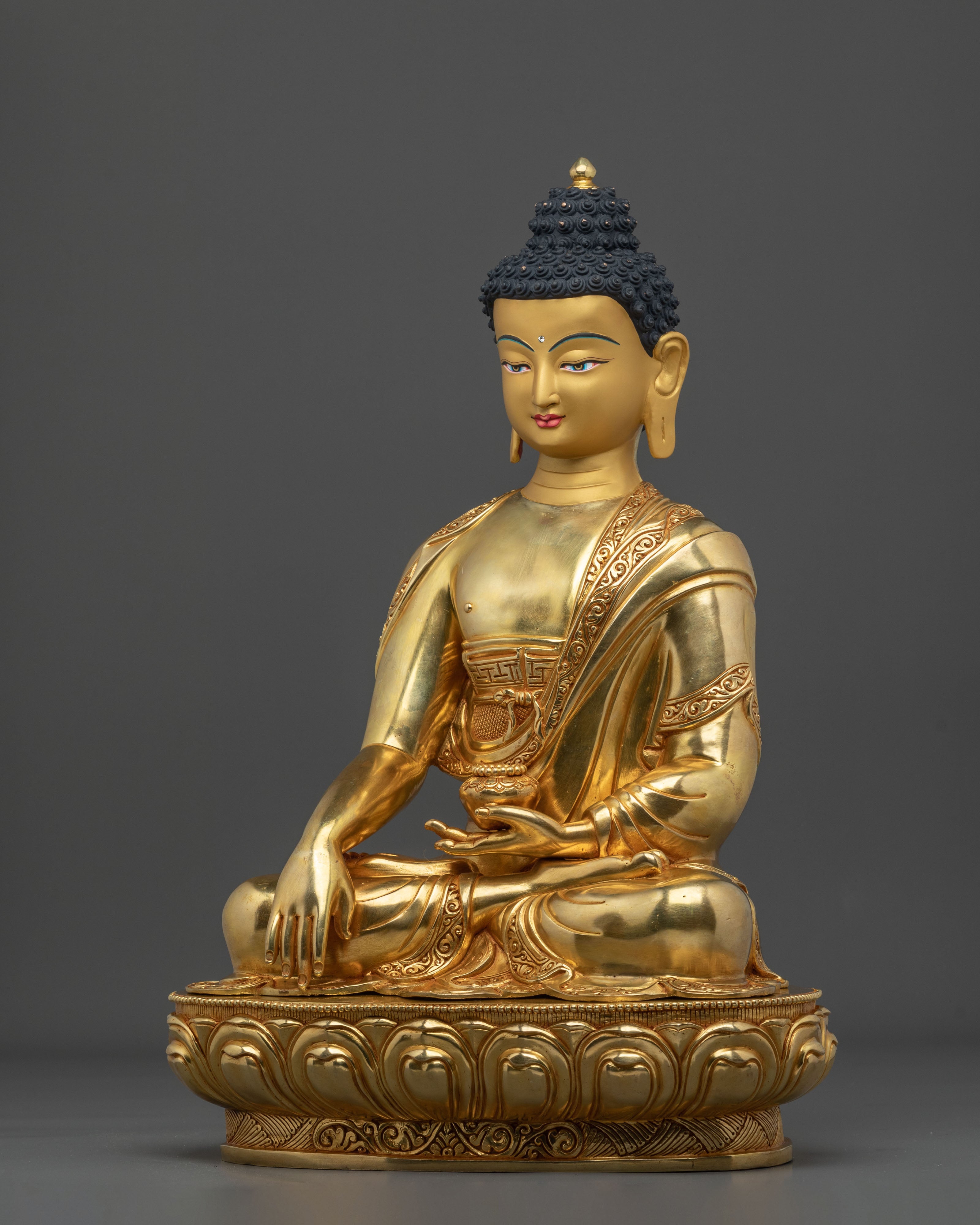 Shakyamuni Buddha Sacred Dharma Altar Figurine - 24K Gilded Copper