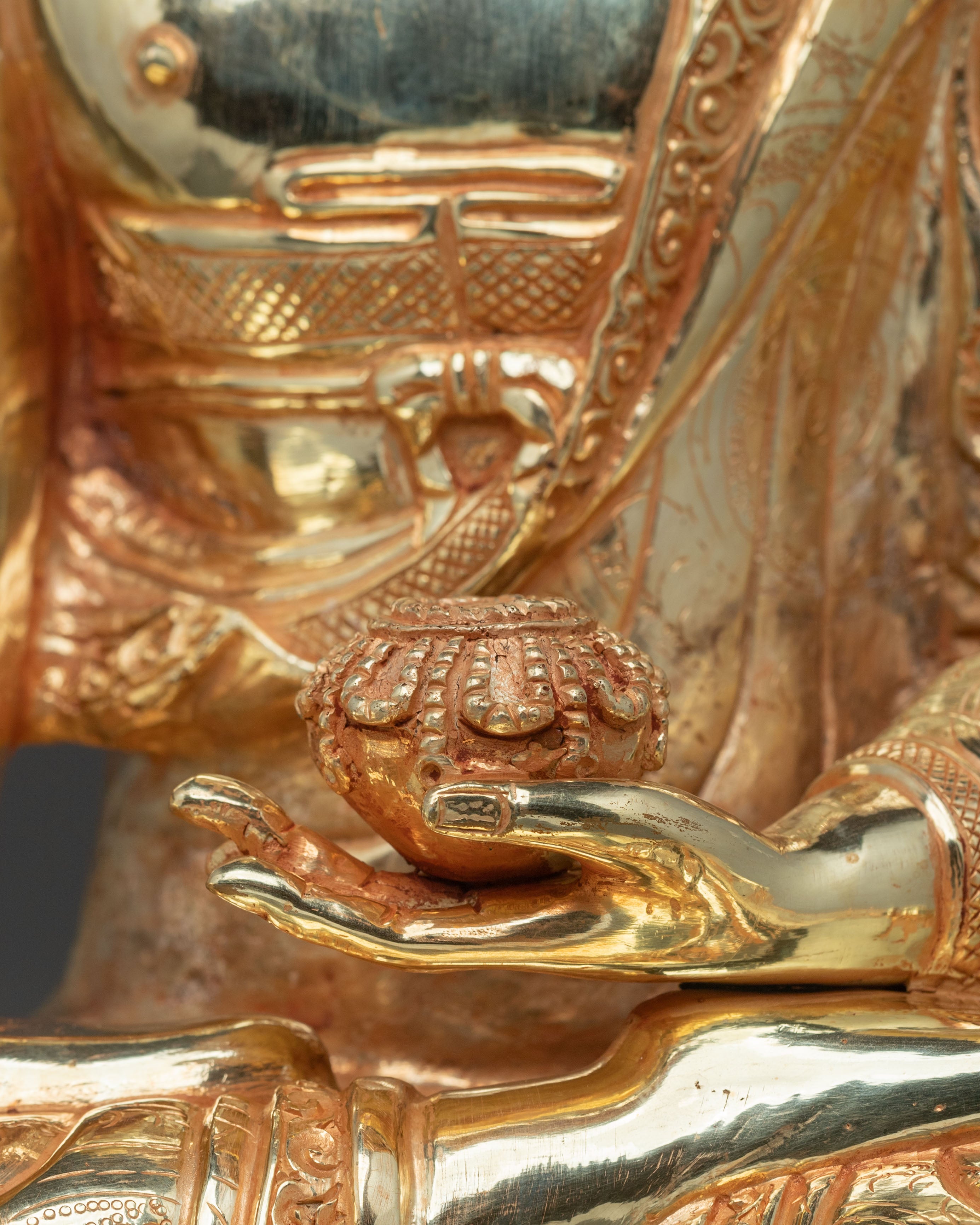 Elegant Shakyamuni Buddha Sculpture | 24K Gold Gilded