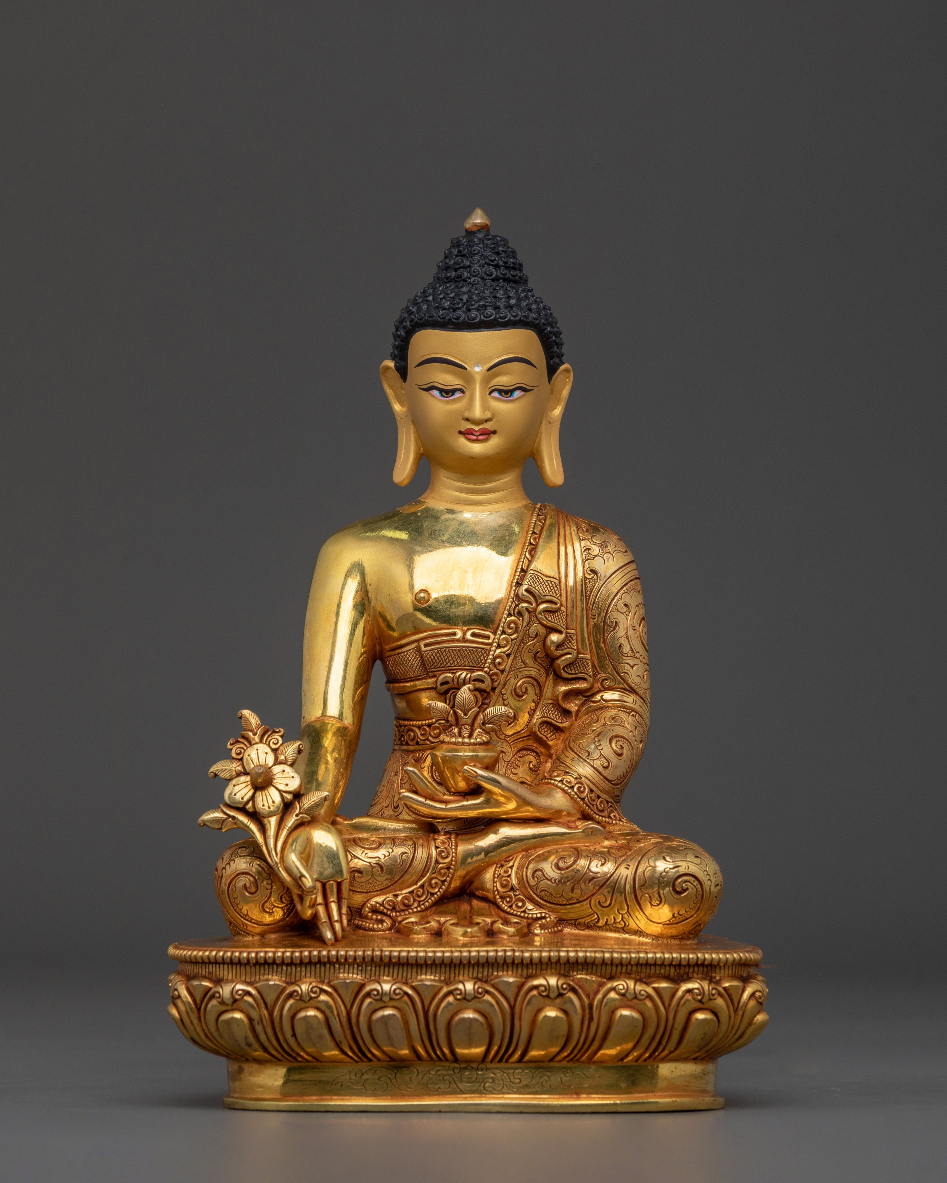 Complete Altar Set of Three Buddhas in Radiant 24K Gold