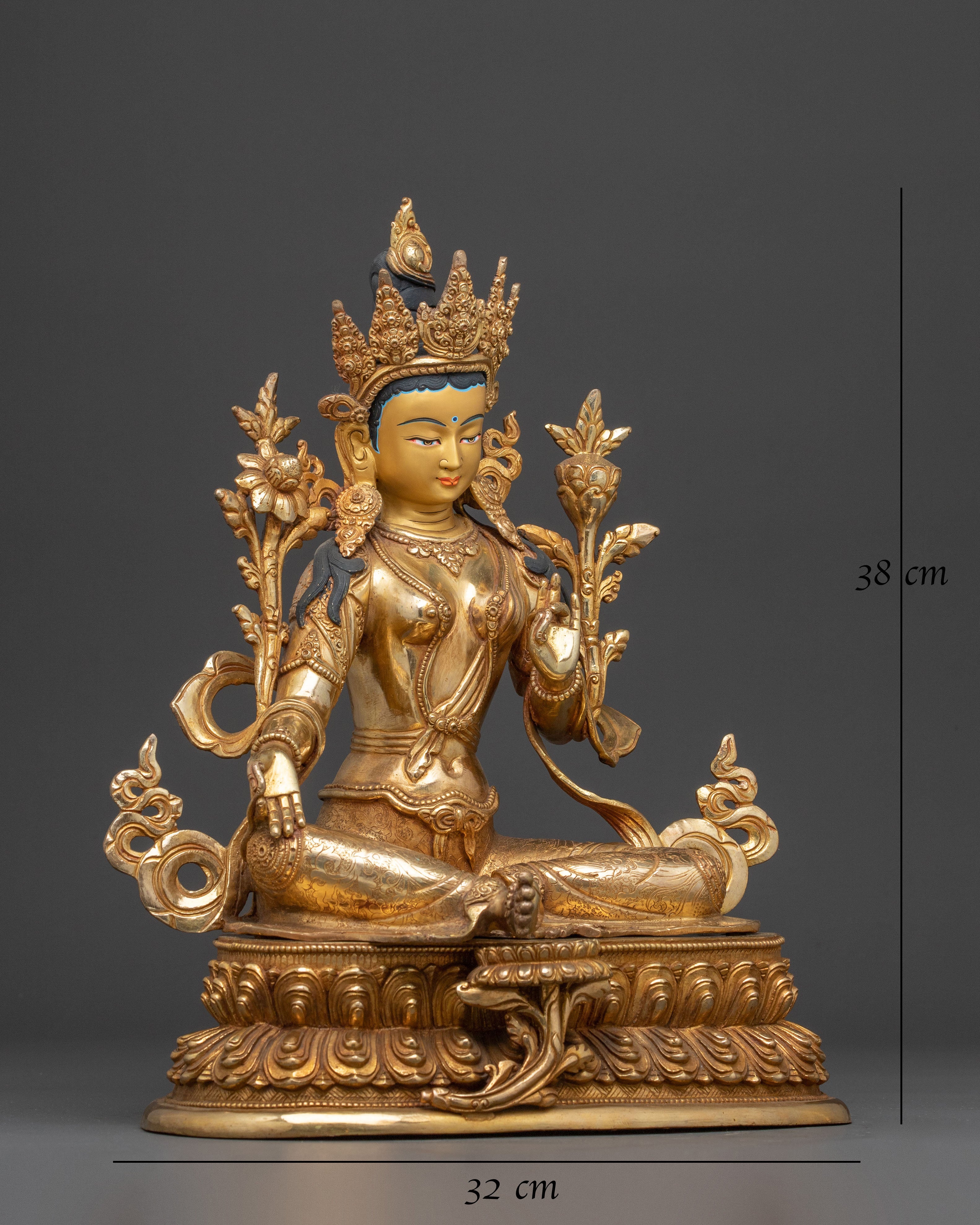 Sacred Compassion Goddess Green Tara Statue – 24K Gilded Radiance