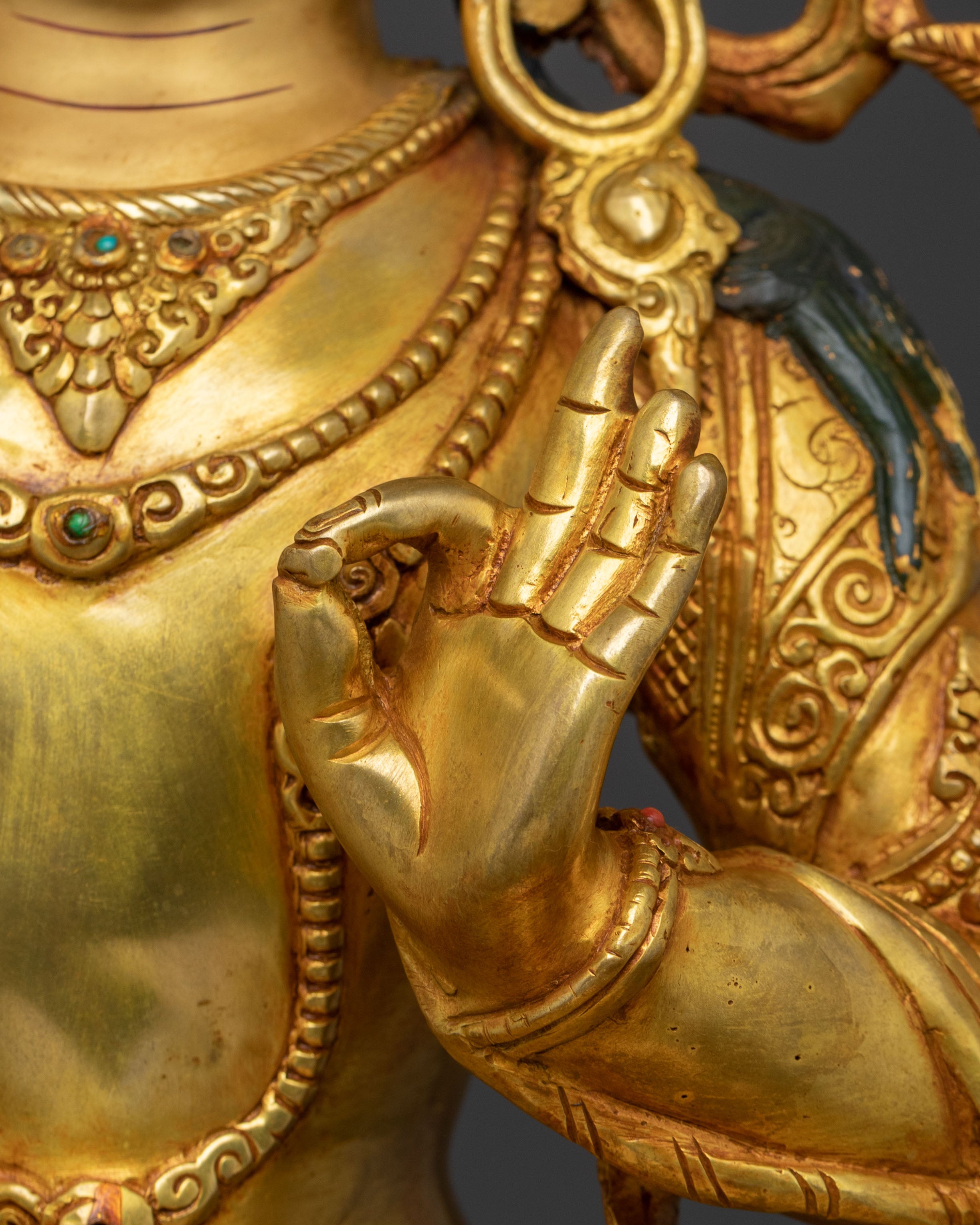 Manjushri 24k Gold Gilded Statue | Wisdom Figure