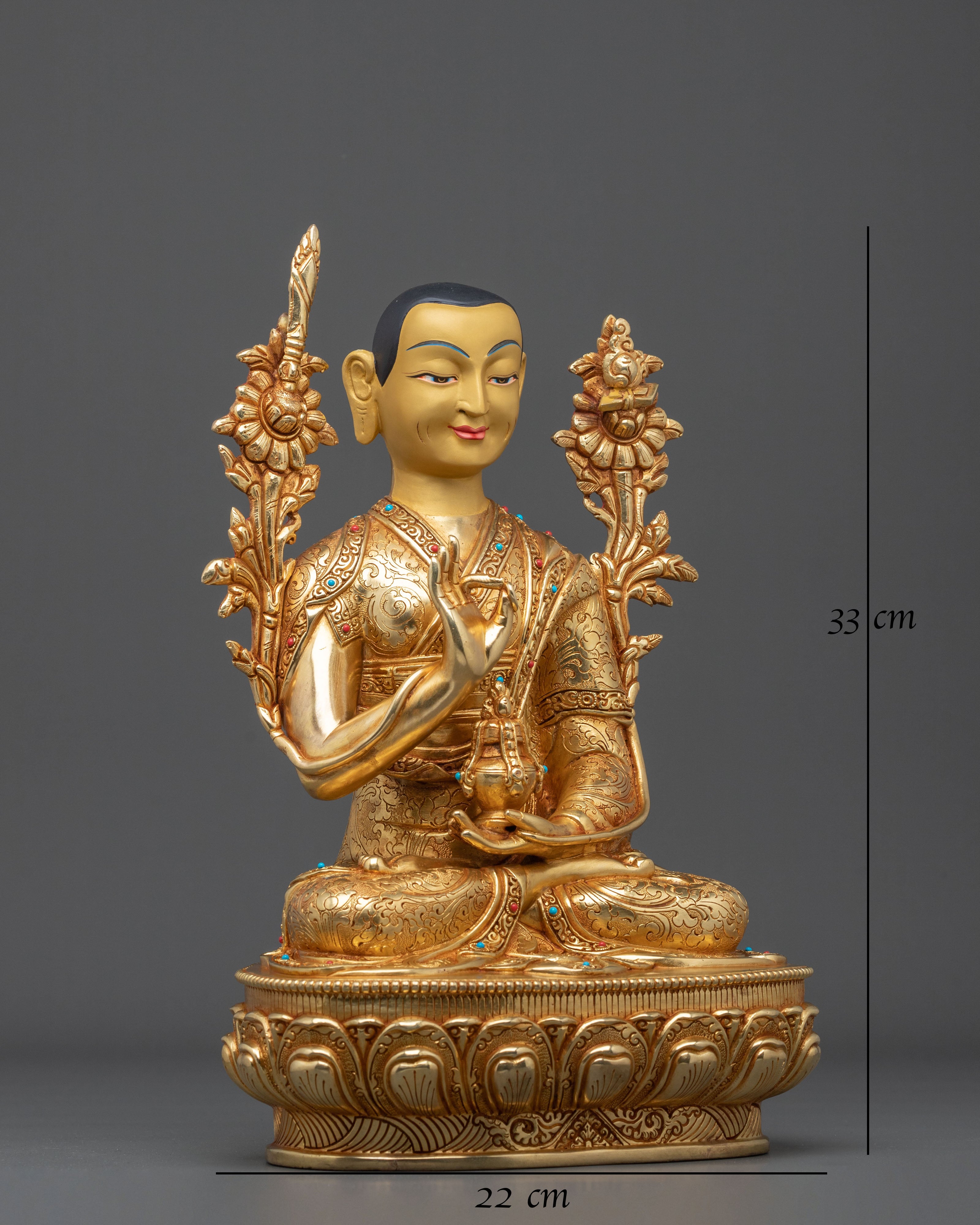 Tsongkhapa Spiritual Sculpture: Hand-Gilded Copper