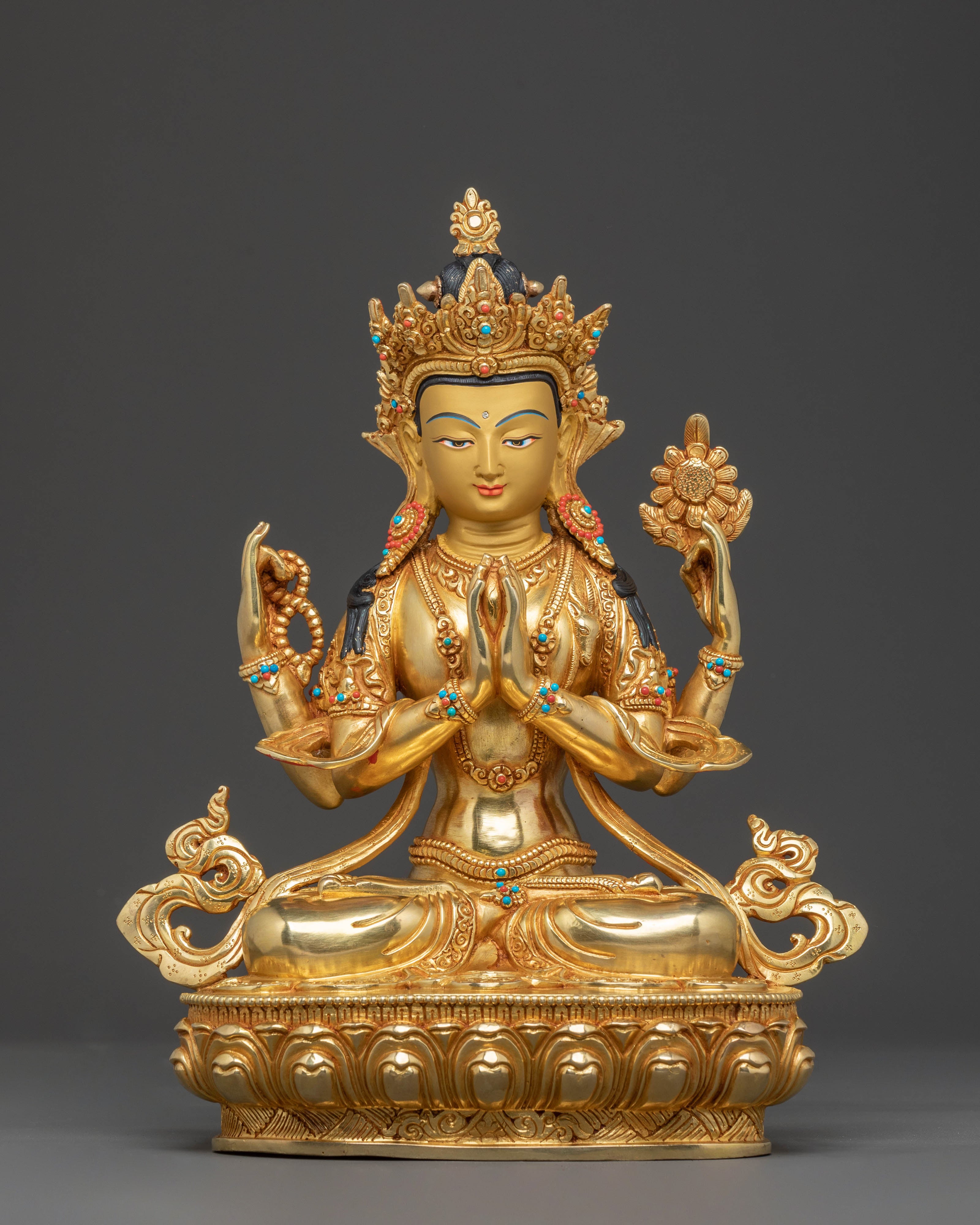 Chenrezig Compassion Statue | Handcrafted 24K Gold Gilded