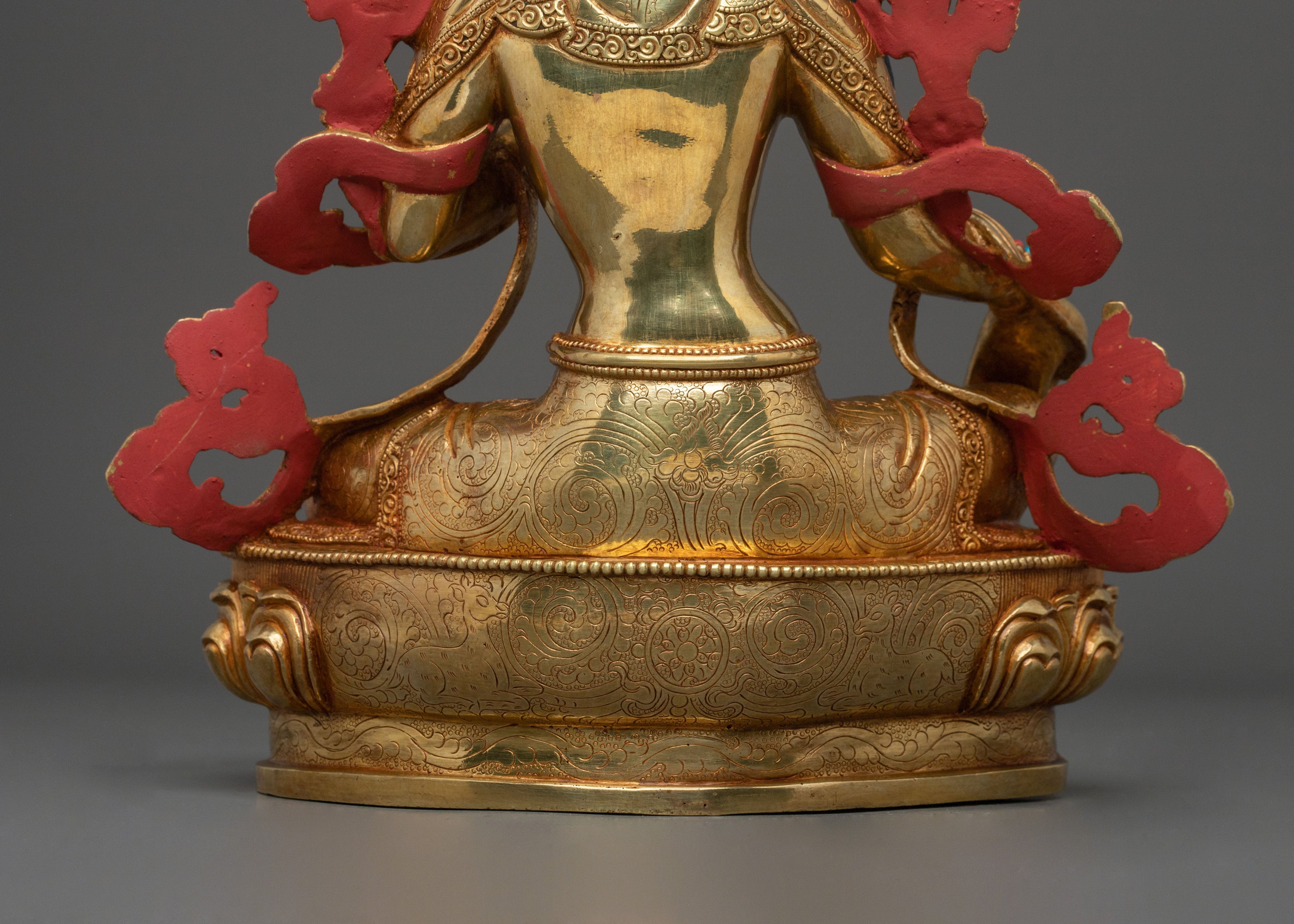 Green Tara Statue | Handcrafted 24K Gold Gilded Guardian