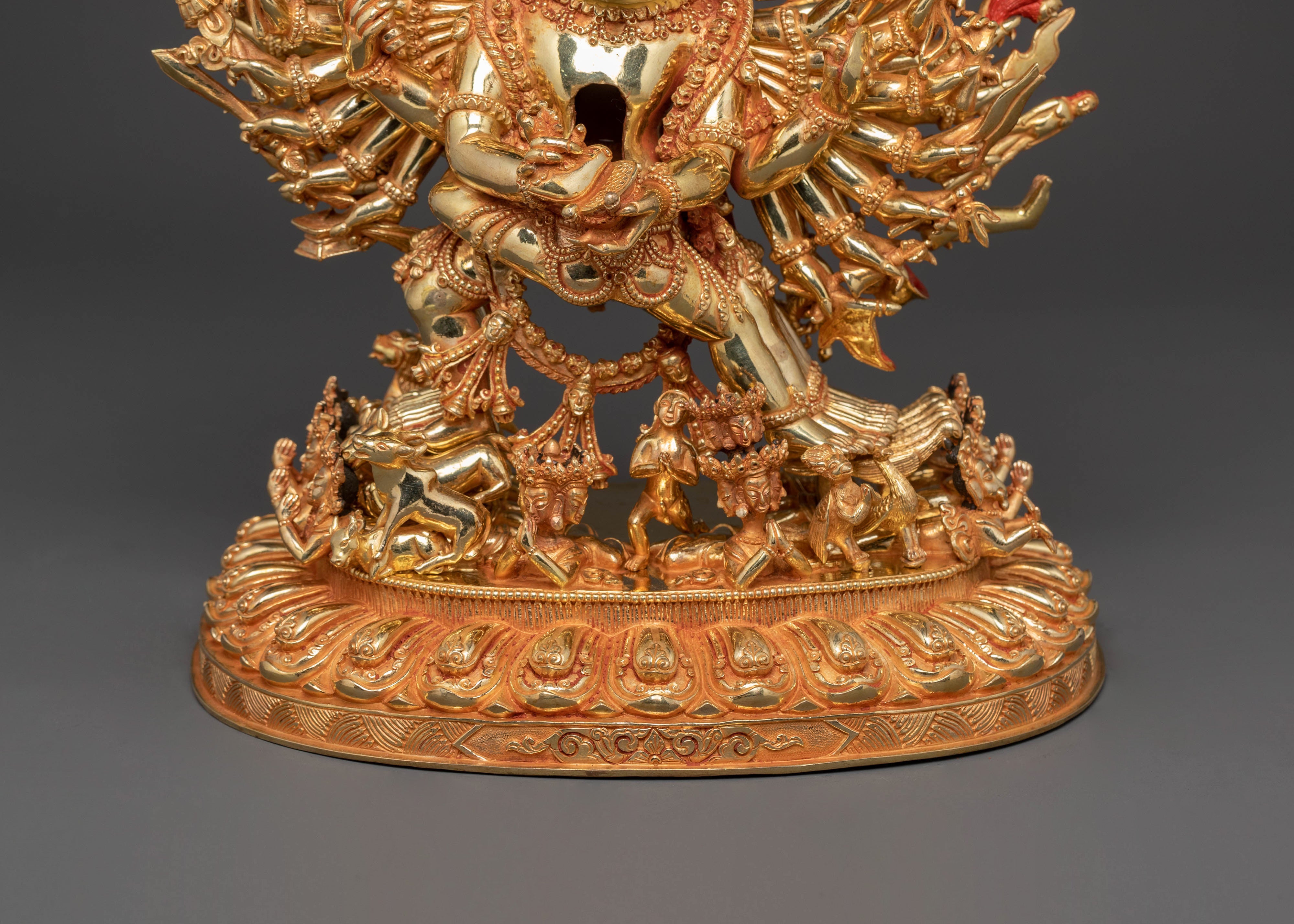 Sacred Yamantaka Statue: Hand-Gilded Copper Artistry