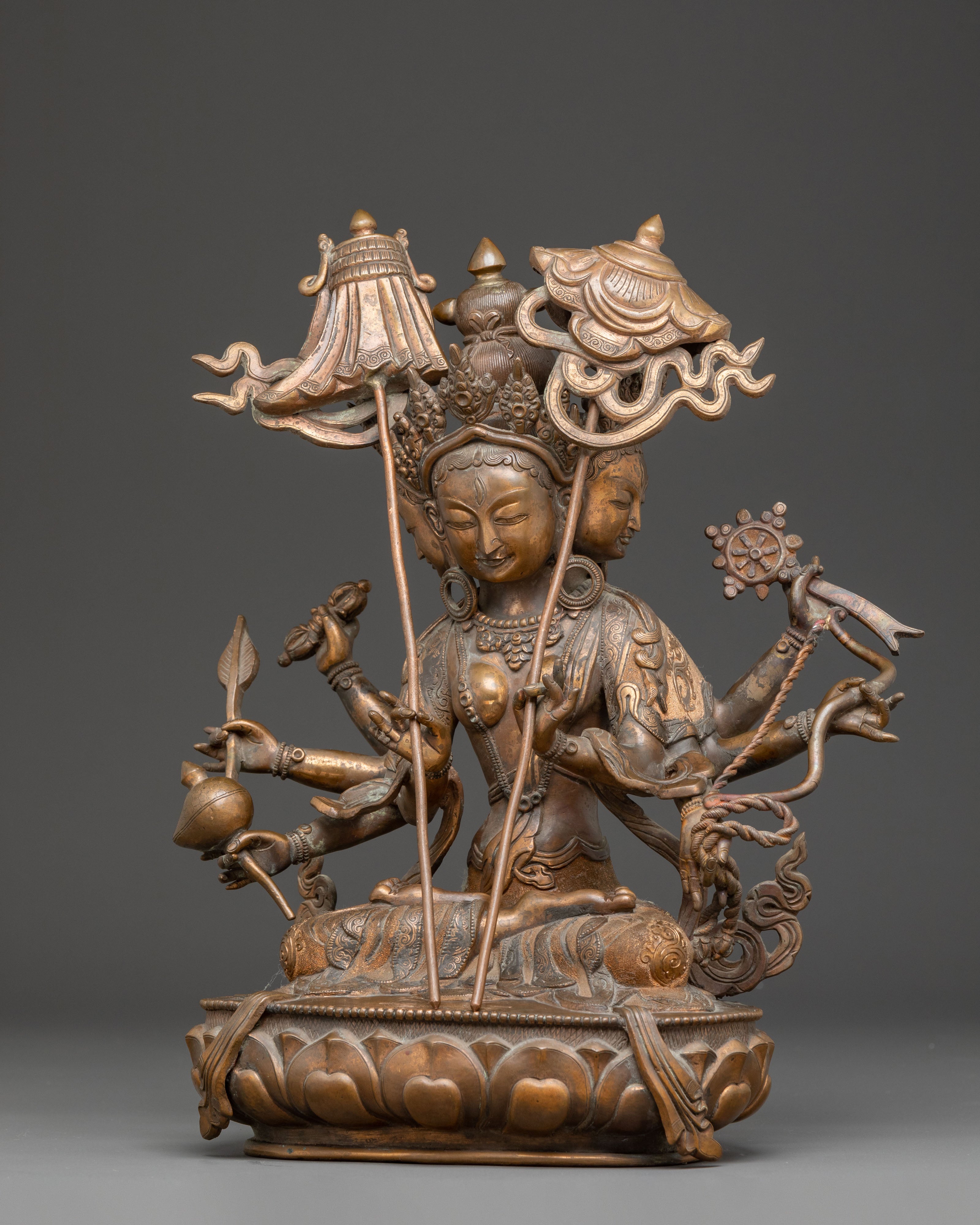 Tibetan Dhoja Devi Deity Statue - Antique Finish Copper