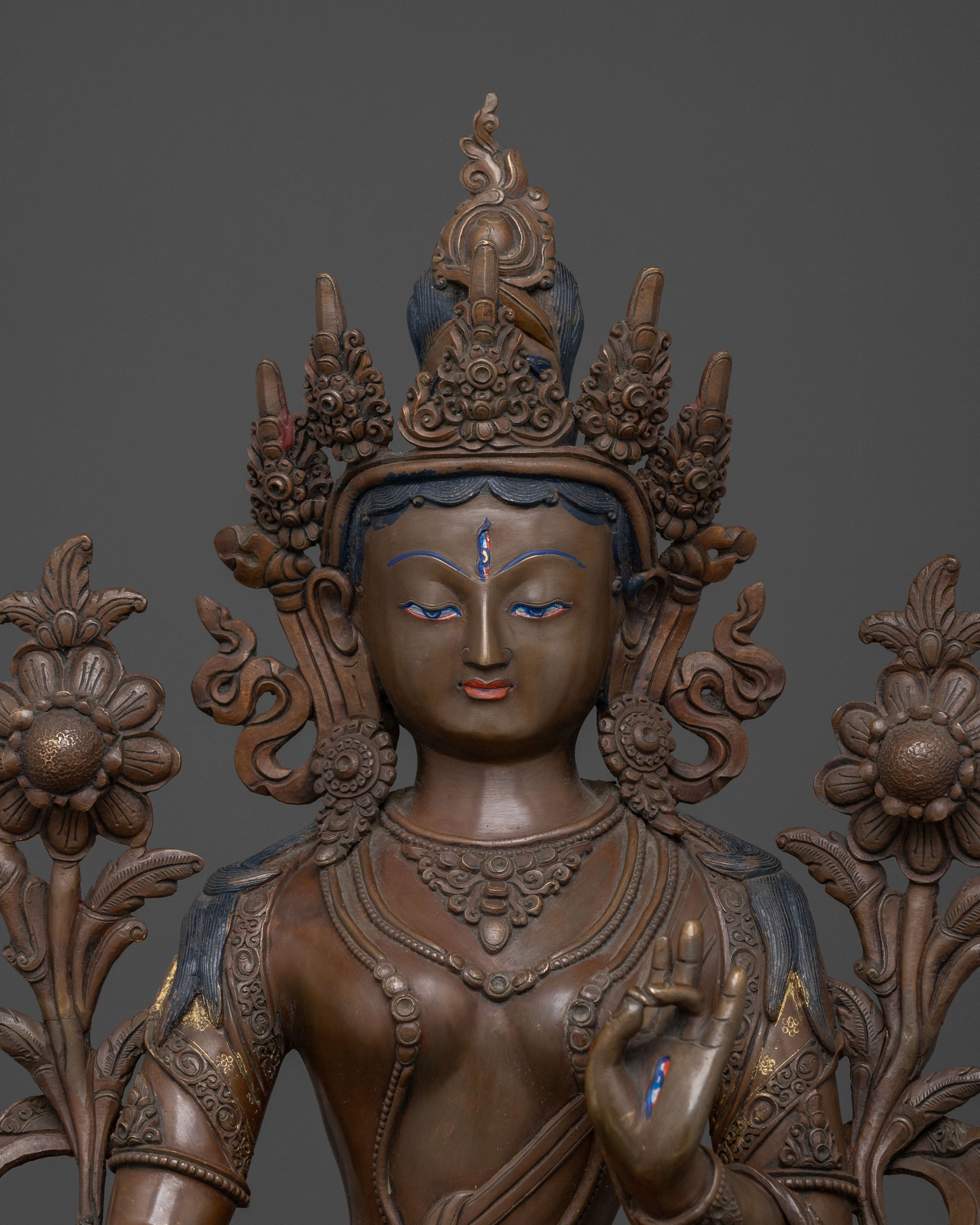 White Tara Oxidized Copper Statue | Long Life Icon