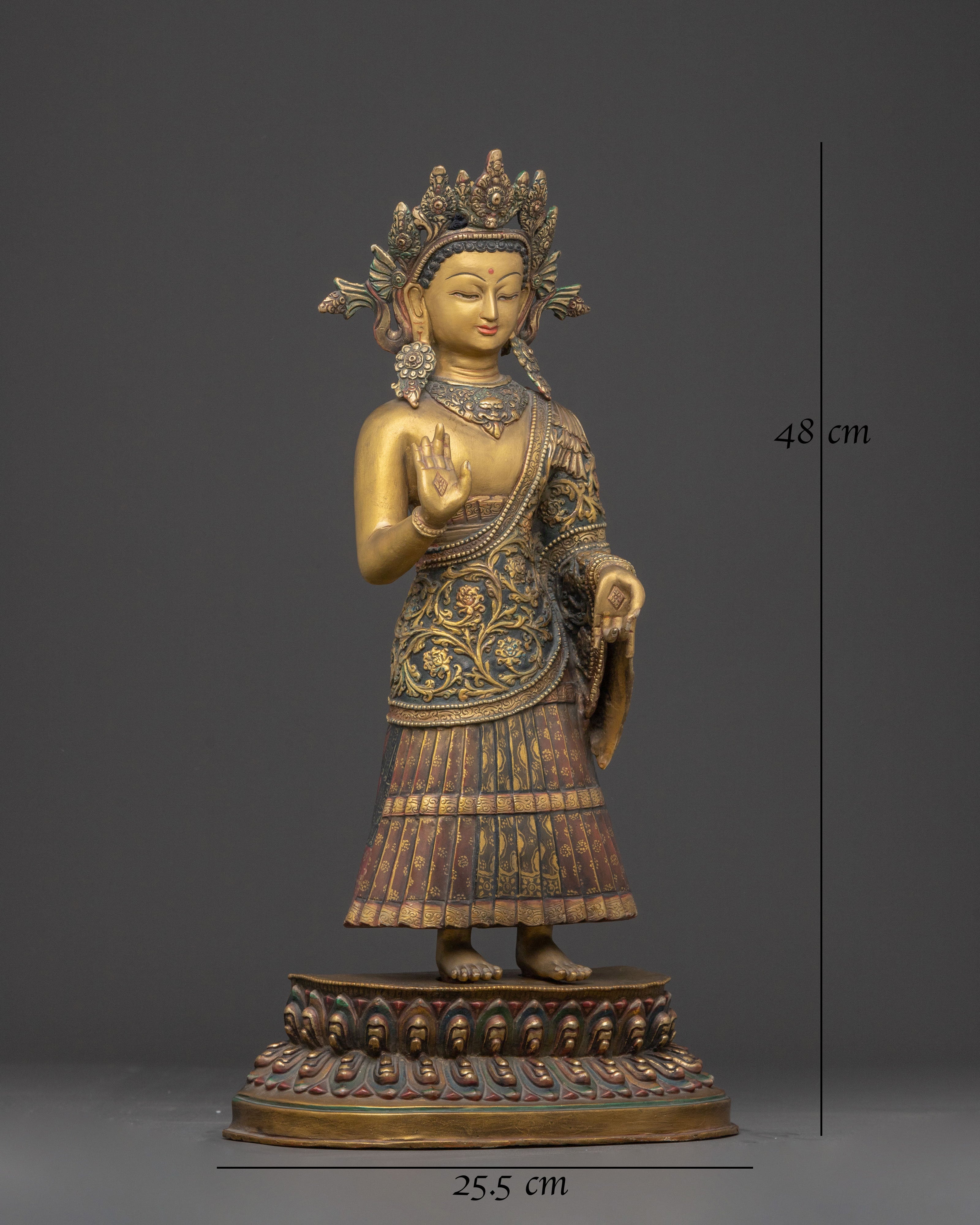 Buddha Dipankara Copper Statue – Hand-Painted Serenity