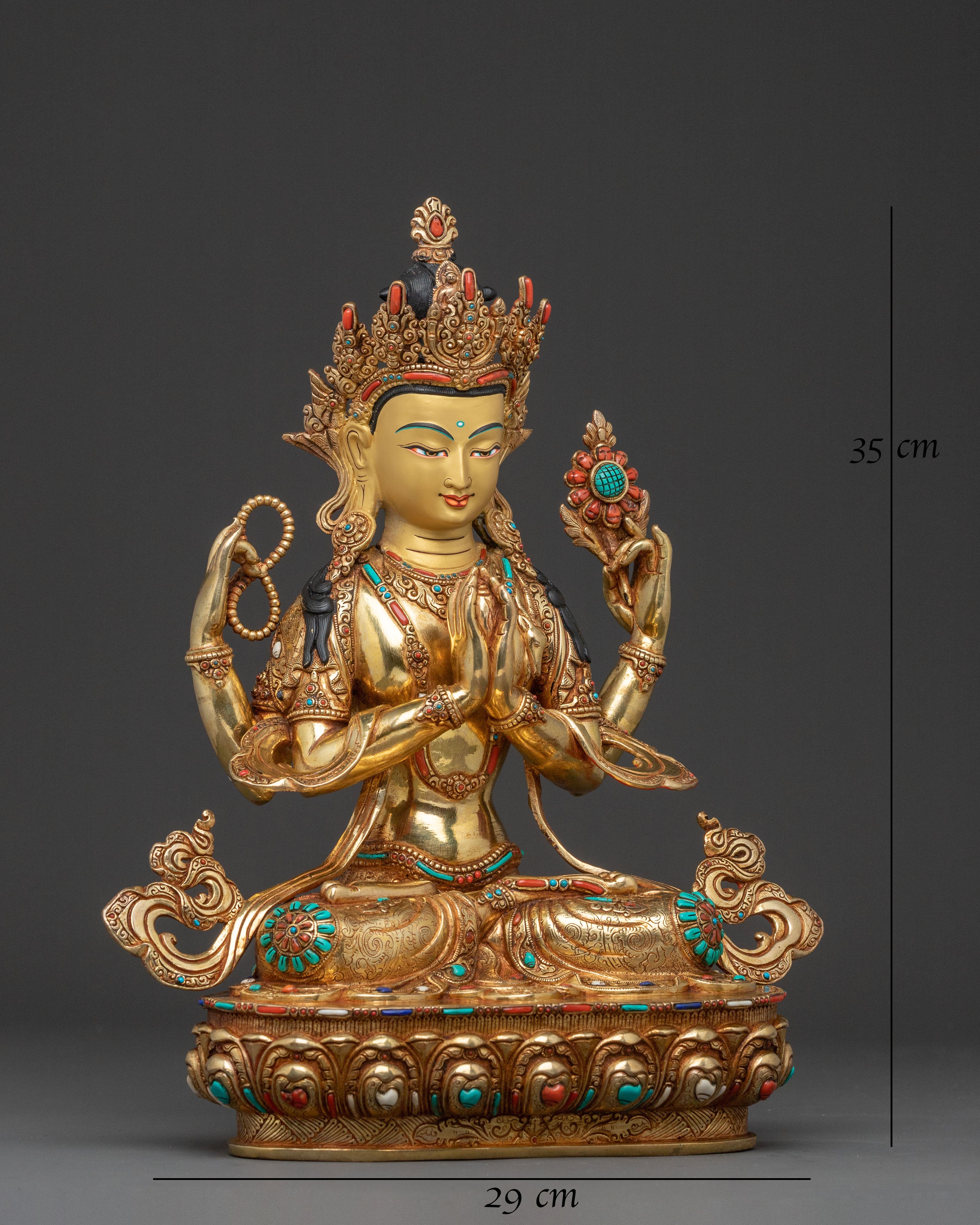 Chenrezig Altar Statue - 24K Gold Gilded
