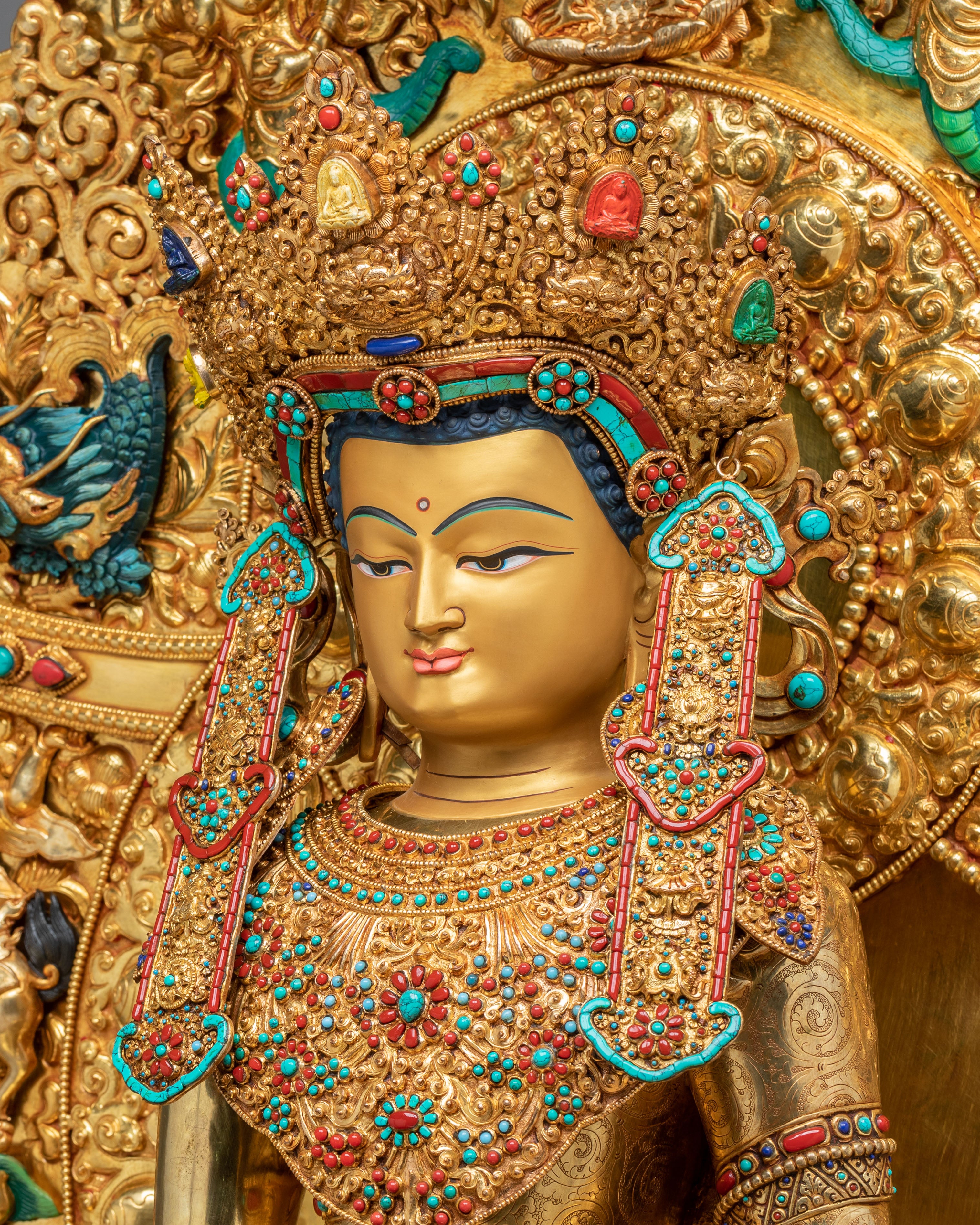 Crown Shakyamuni Buddha on Throne | Exquisite 24K Gilded Figurine