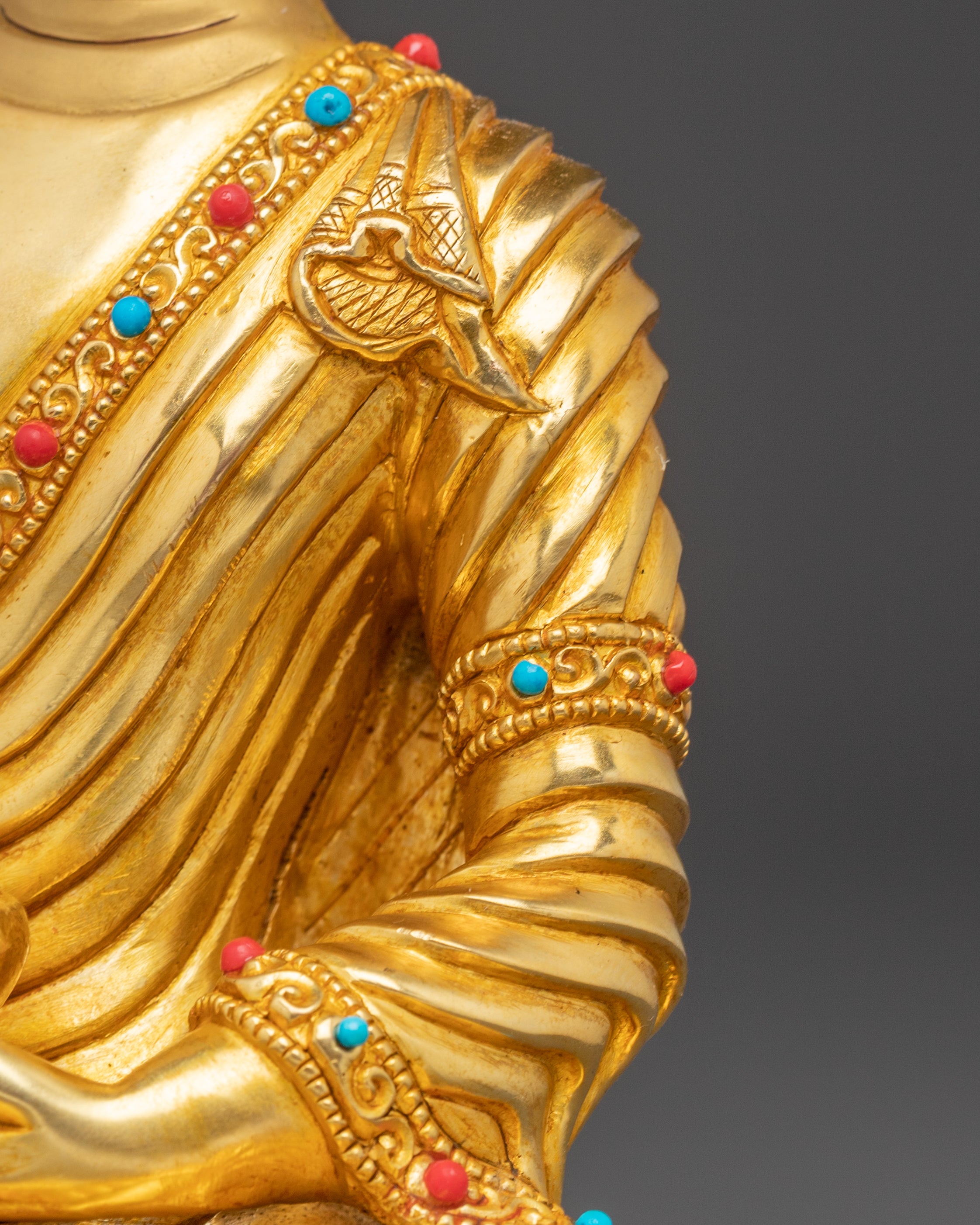 Himalayan Handmade Three Buddha Statue Set: 24K Gold Gilded