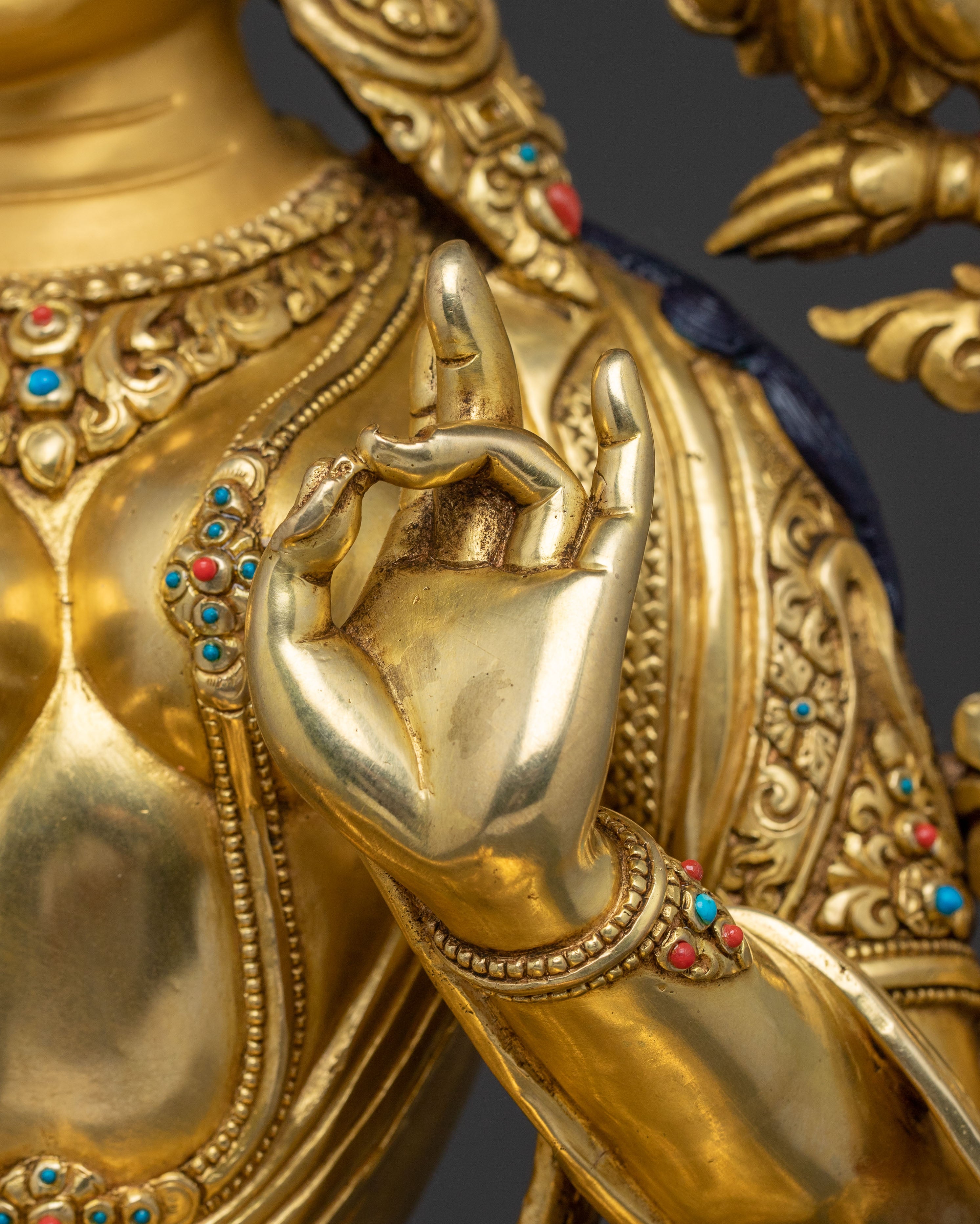 Sacred Green Tara Meditation Statue | Artisanal 24K Gold Gilded