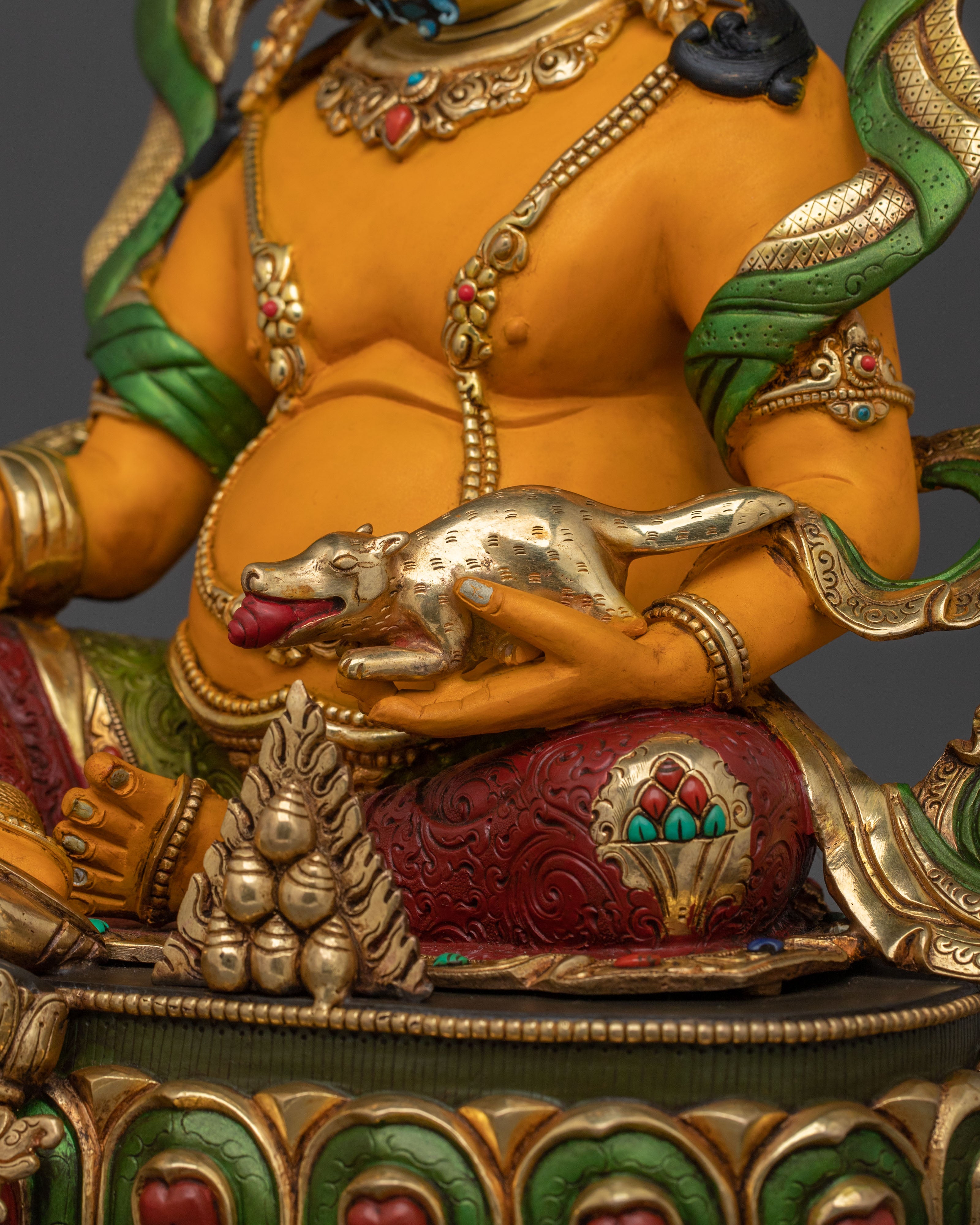 Dzambhala Tibetan Wealth God Statue | 24K Gold Gilded Buddhist Sculpture