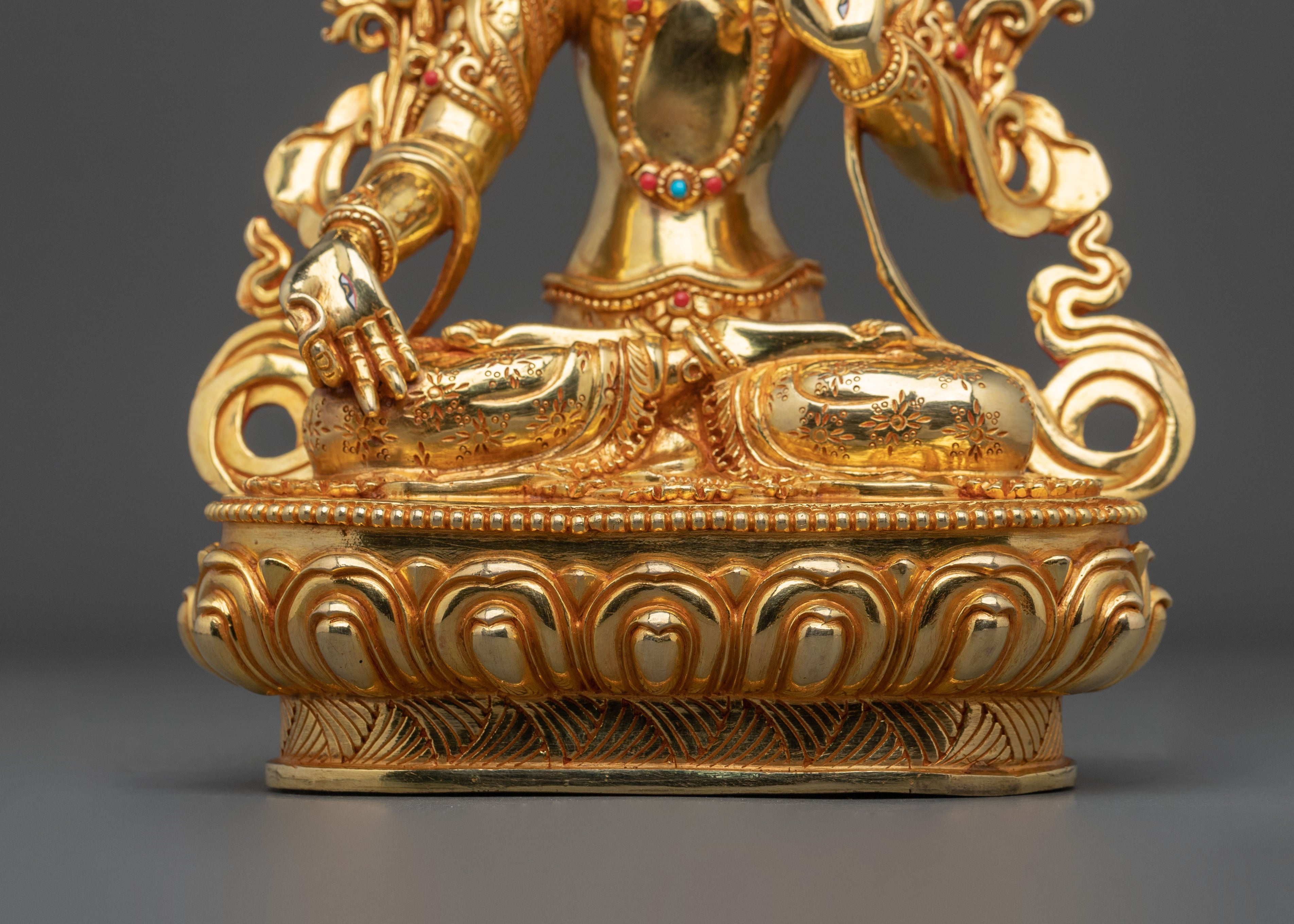 Tibetan White Tara Goddess Sculpture | 24K Gilded Serenity