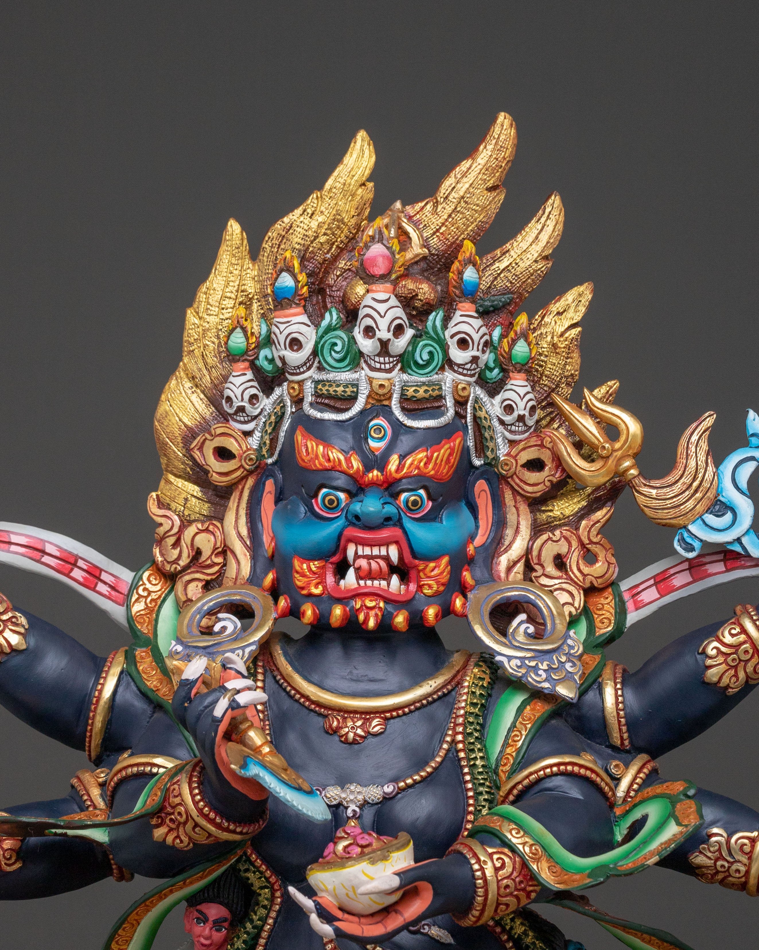 Six Armed Mahakala Divine Sculpture: Protector of Dharma