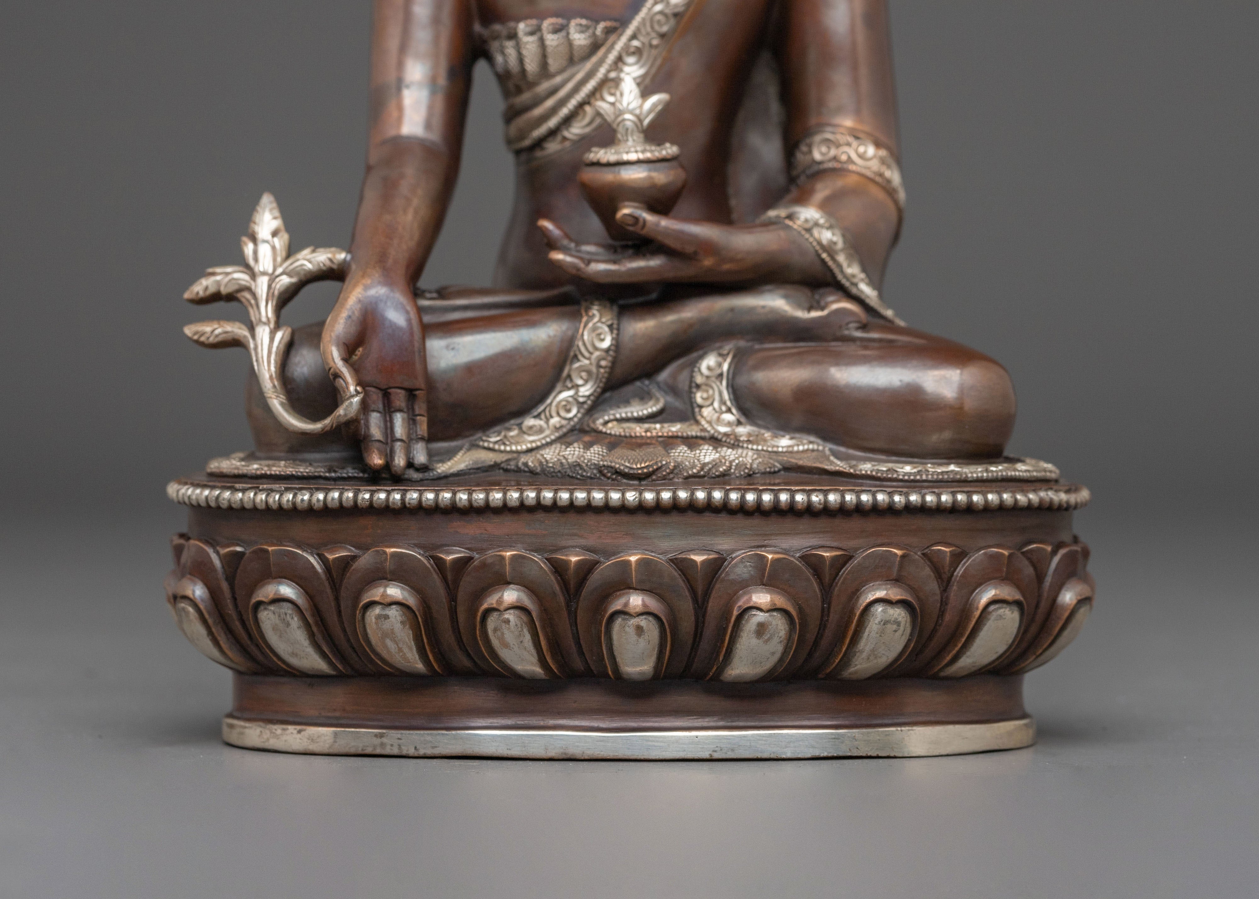Medicine Buddha Statue: Oxidized Copper Healing Figurine