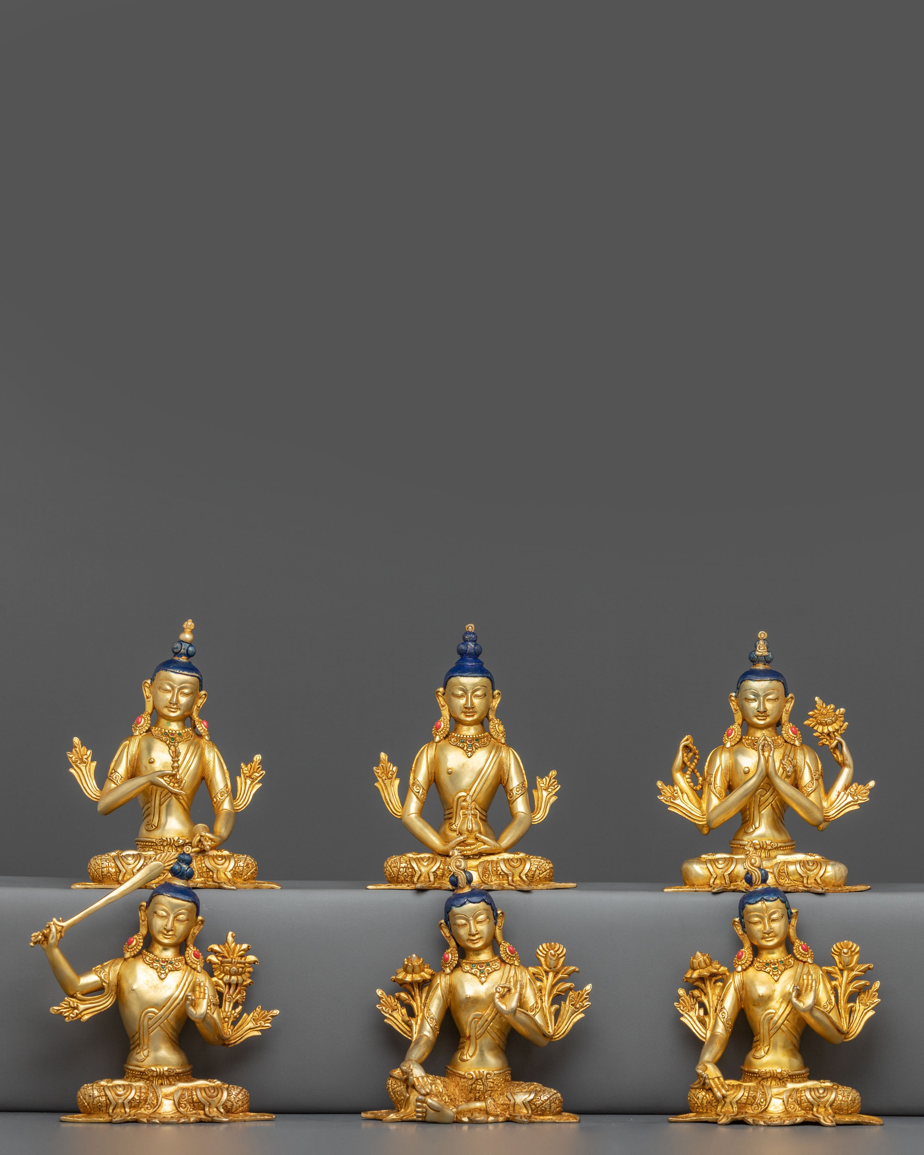 Six Bodhisattva Meditation Statue Set | 24K Gold Gilded Copper Sculptures