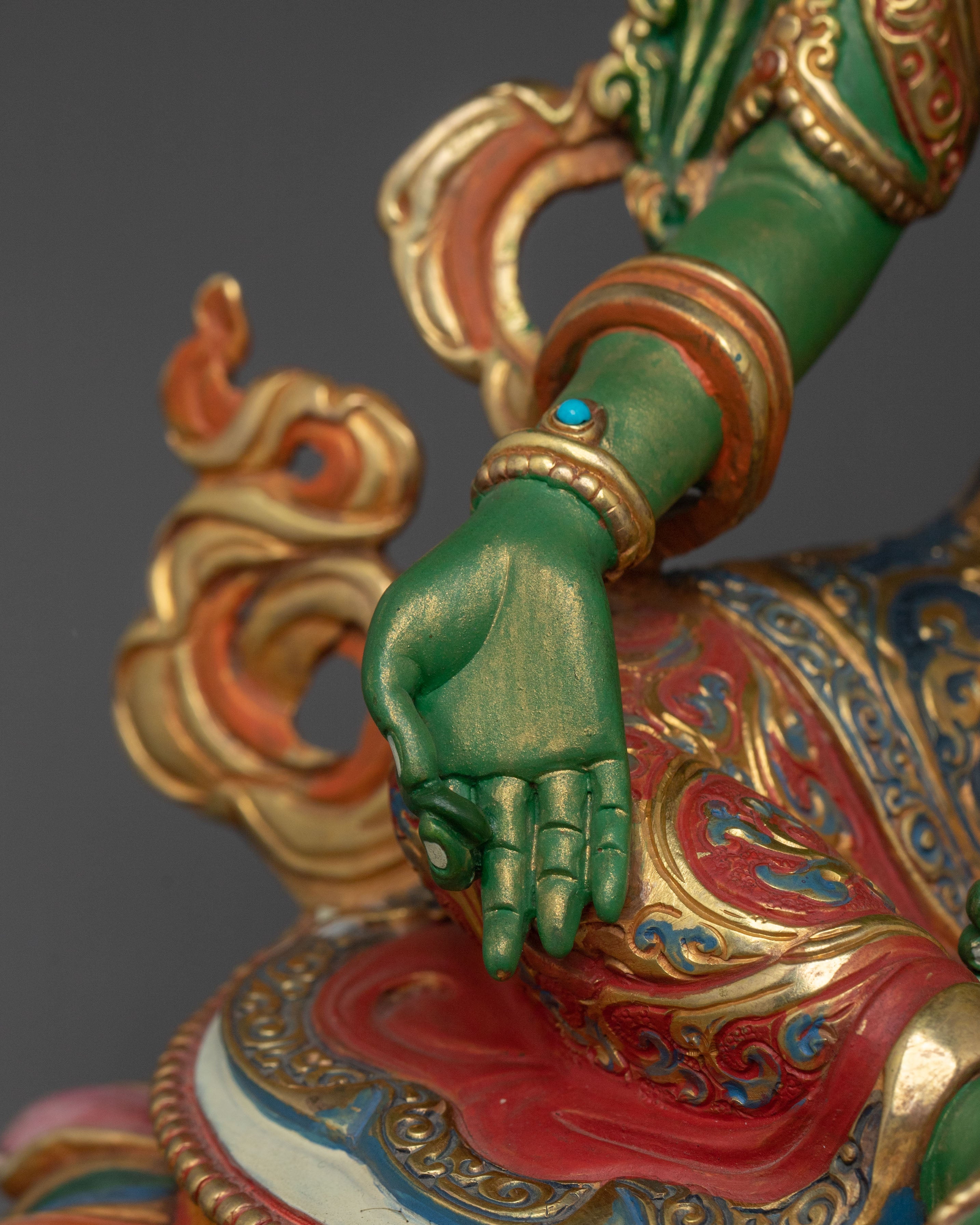 Green Tara Statue for Meditation | 24K Gold Gilded Statue