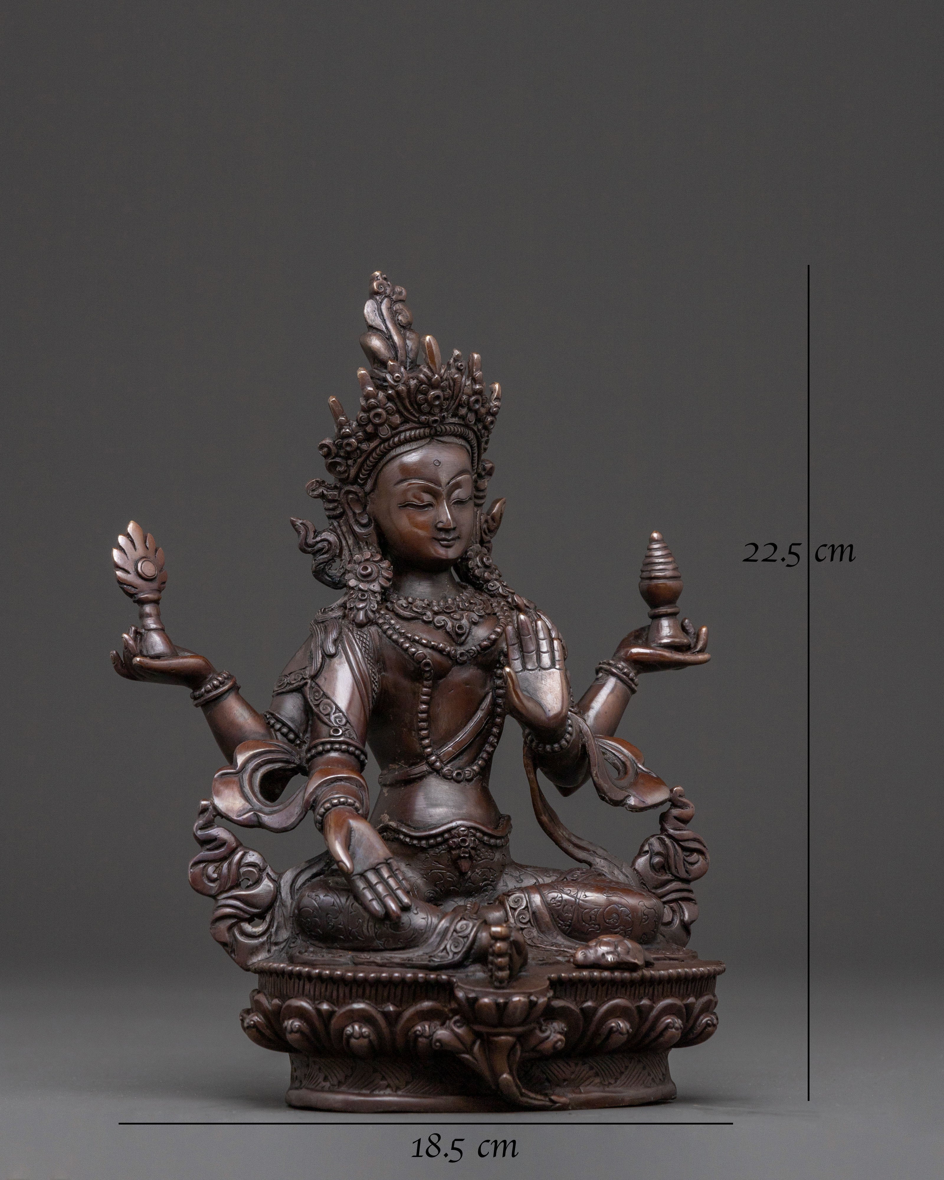 Traditional Sacred Statue of Goddess Laxmi:  Oxidized Copper Art