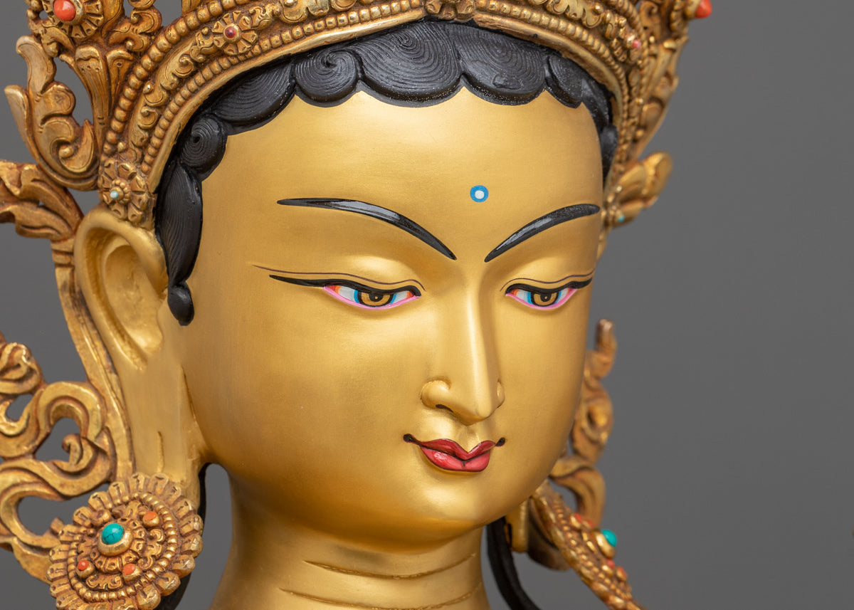 Green Tara 24K Gold-Coated Sculpture | Buddhist Guardian