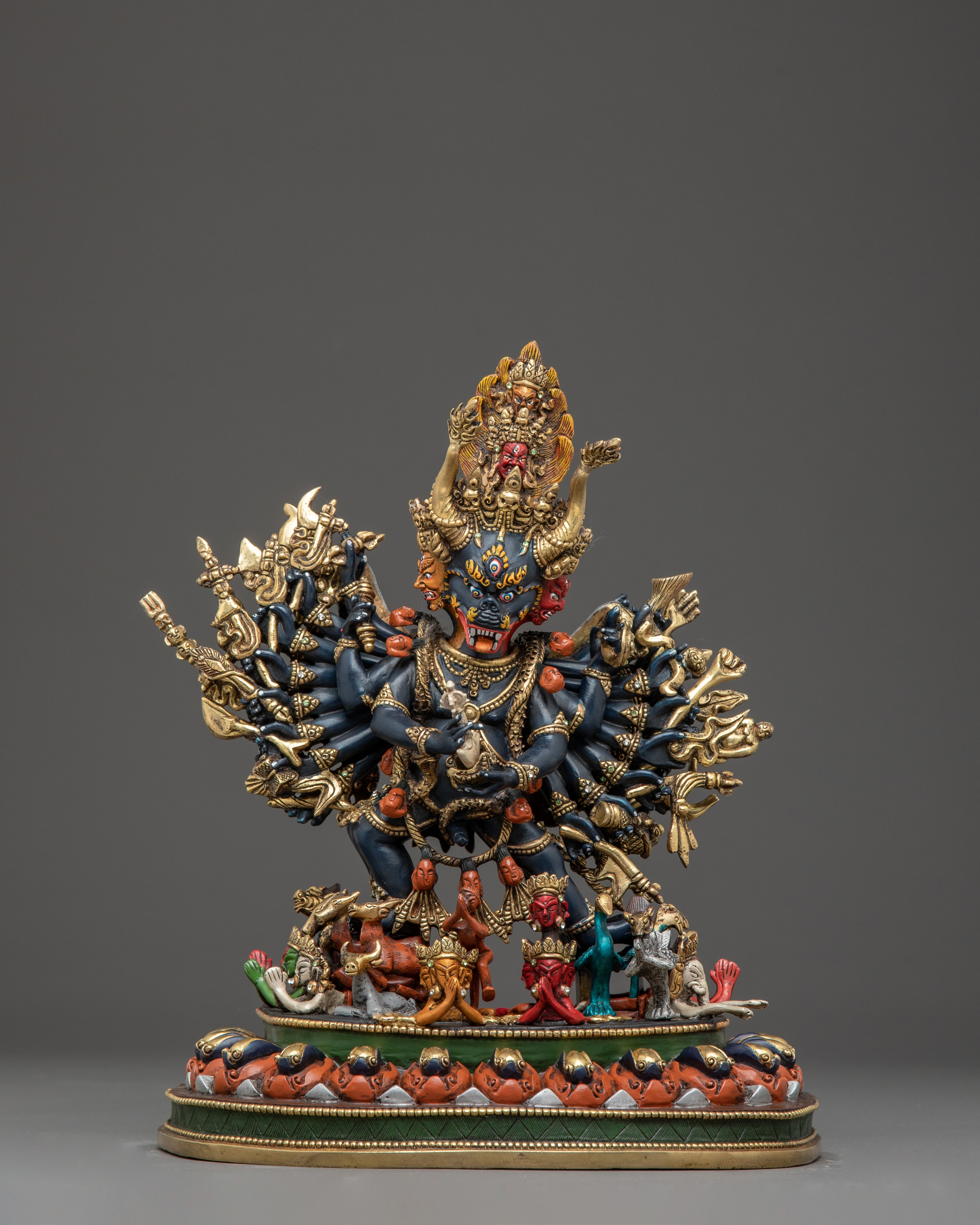 Buddhist Yamantaka Statue: Conqueror of Death | Gold Gilded Wrathful Deity