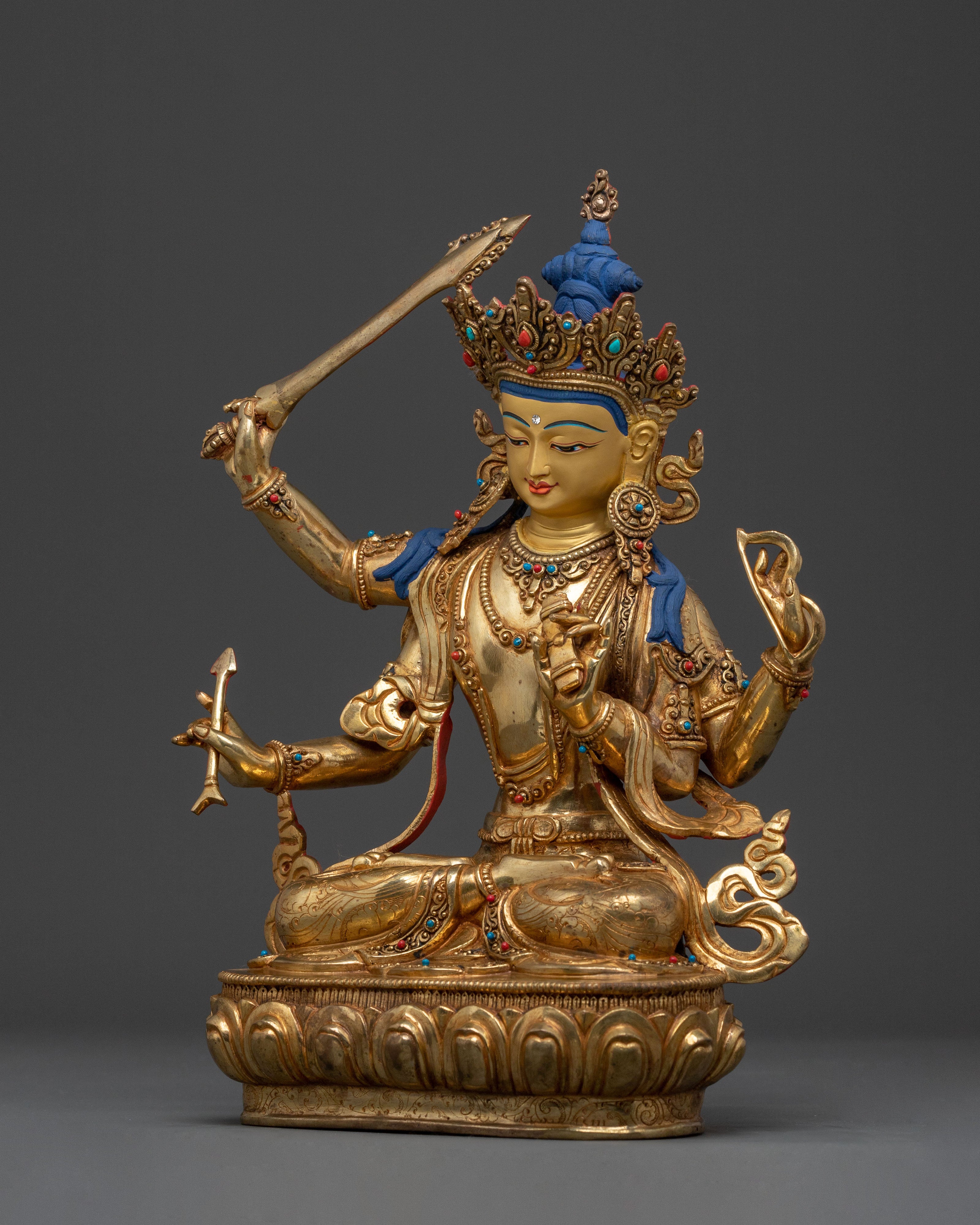 Maha Manjushri Sacred Figurine | Tibetan Buddhist Deity Sculpture